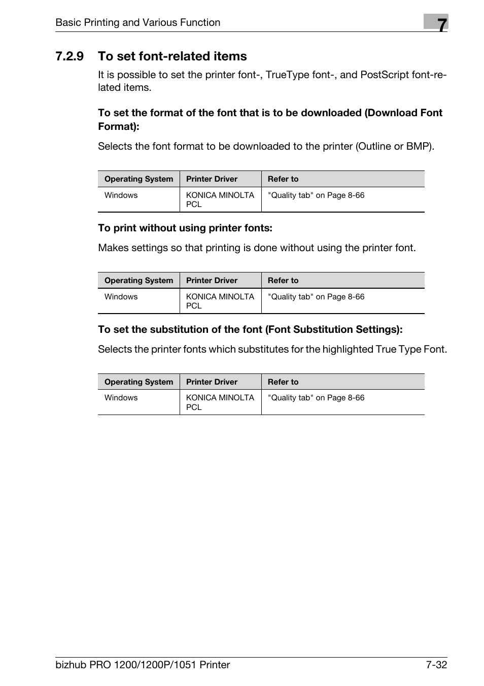 9 to set font-related items, To print without using printer fonts, To set font-related items -32 | Konica Minolta bizhub PRO 1051 User Manual | Page 129 / 355