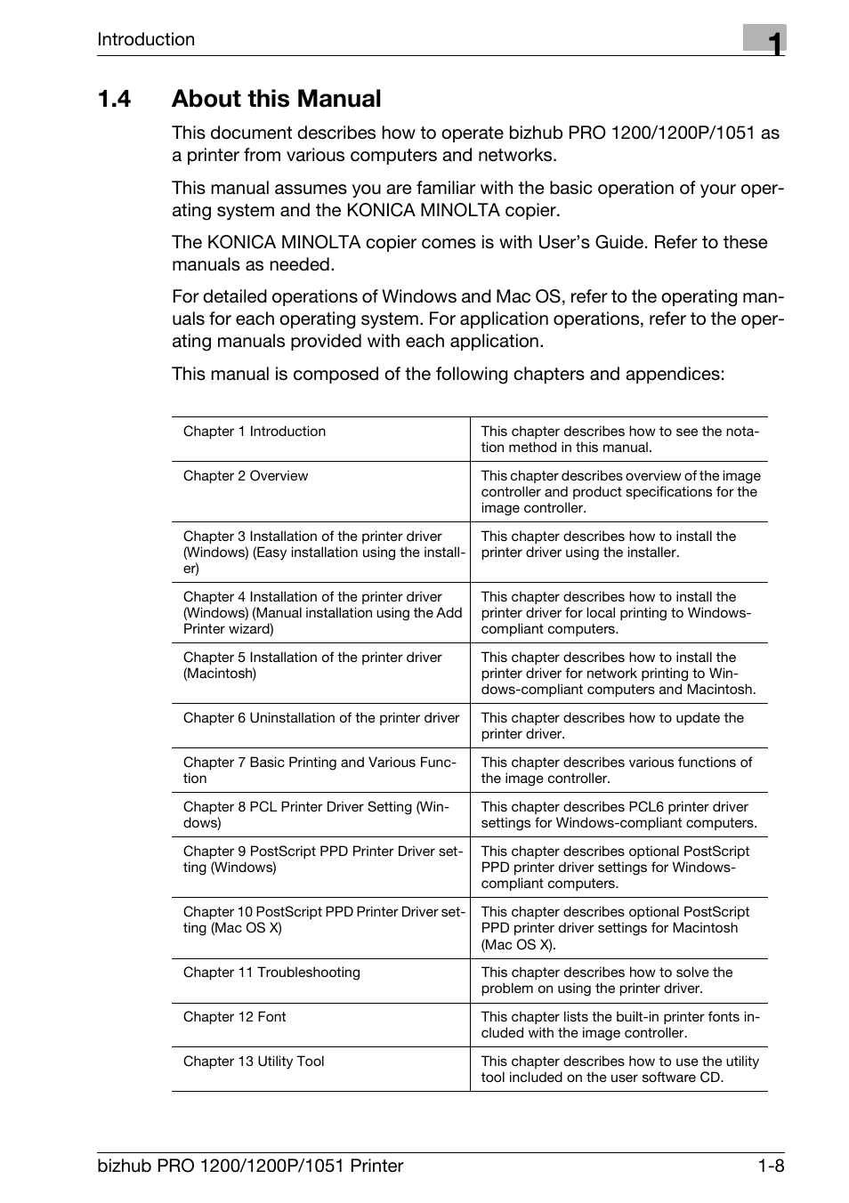 4 about this manual, About this manual -8 | Konica Minolta bizhub PRO 1051 User Manual | Page 14 / 355