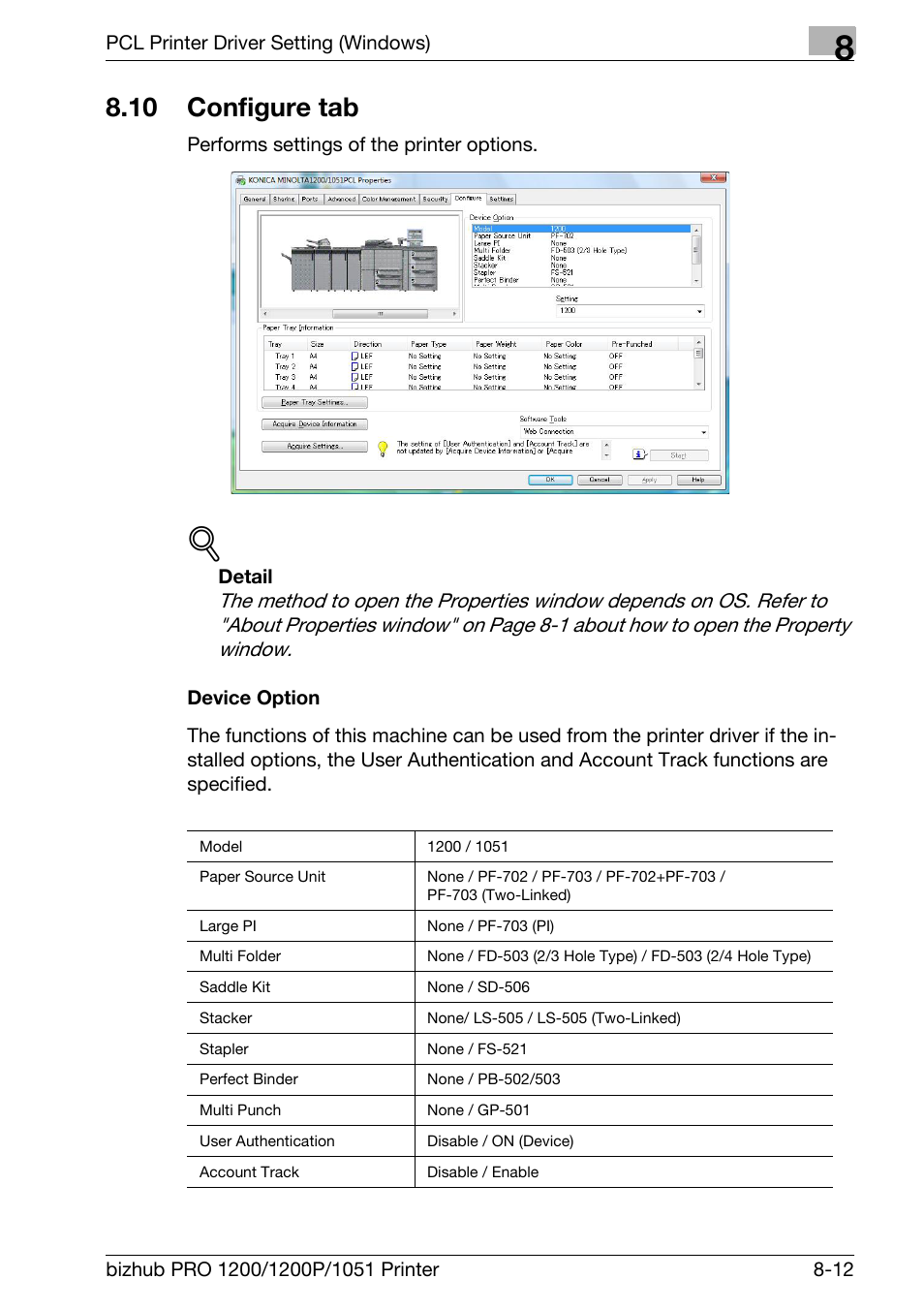 10 configure tab, Device option, Configure tab -12 | Konica Minolta bizhub PRO 1051 User Manual | Page 143 / 355