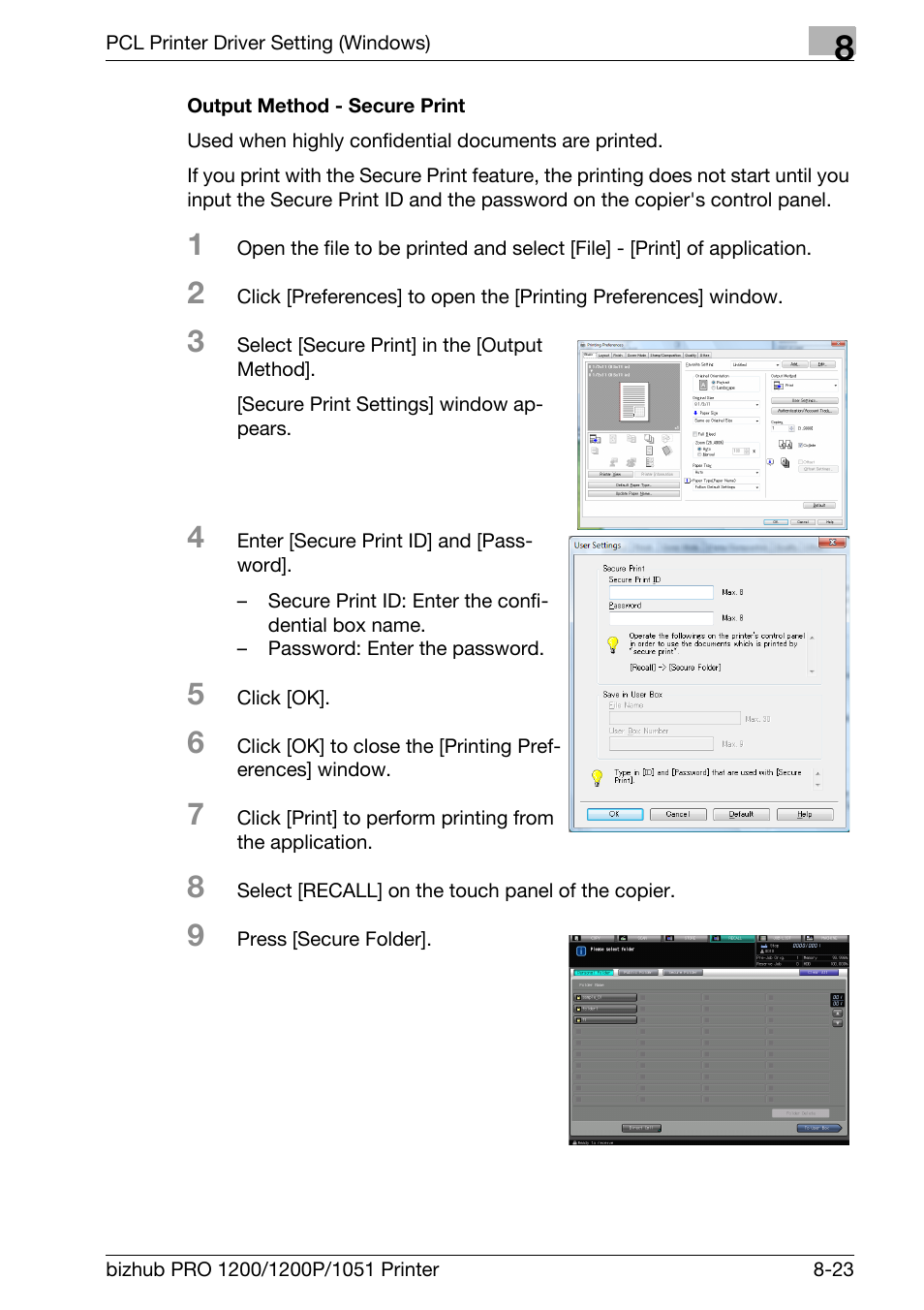 Output method - secure print | Konica Minolta bizhub PRO 1051 User Manual | Page 154 / 355