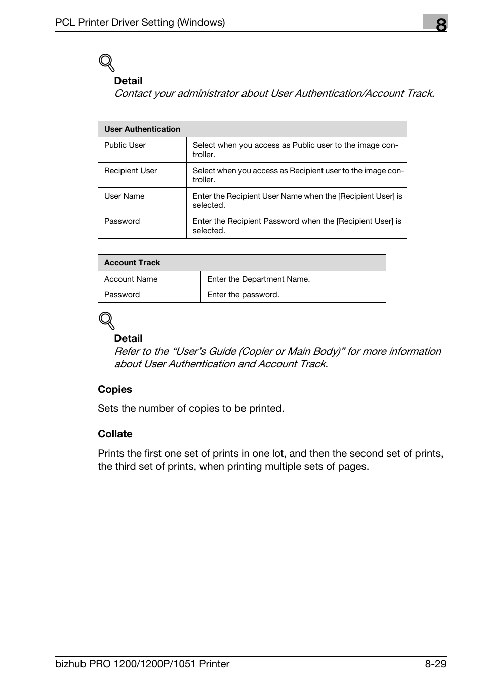 Copies, Collate | Konica Minolta bizhub PRO 1051 User Manual | Page 160 / 355