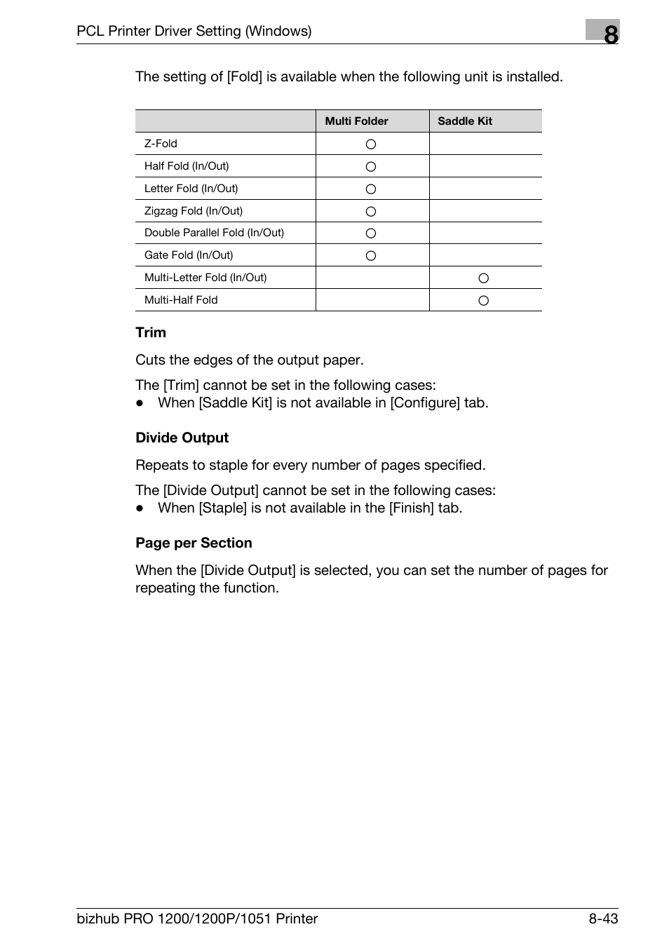 Trim, Divide output | Konica Minolta bizhub PRO 1051 User Manual | Page 174 / 355