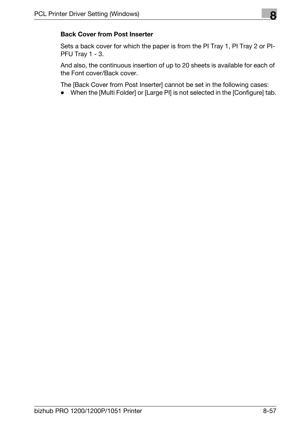 Back cover from post inserter | Konica Minolta bizhub PRO 1051 User Manual | Page 188 / 355
