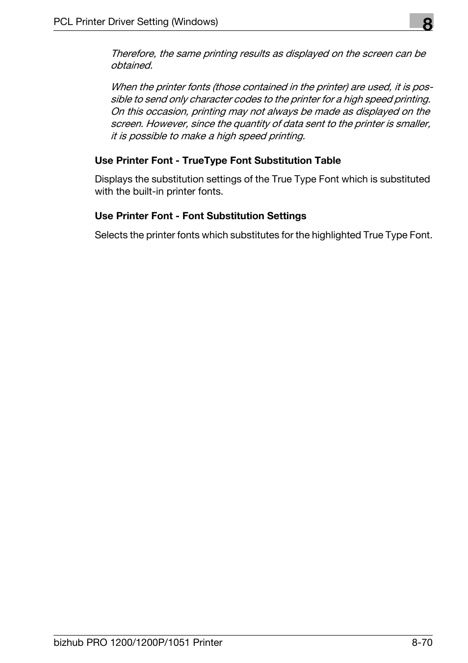 Use printer font - font substitution settings | Konica Minolta bizhub PRO 1051 User Manual | Page 201 / 355