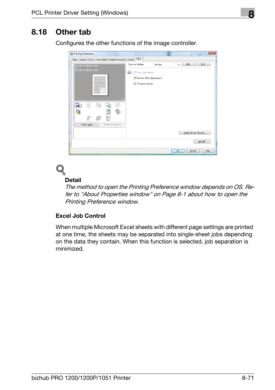 18 other tab, Excel job control, Other tab -71 | Konica Minolta bizhub PRO 1051 User Manual | Page 202 / 355