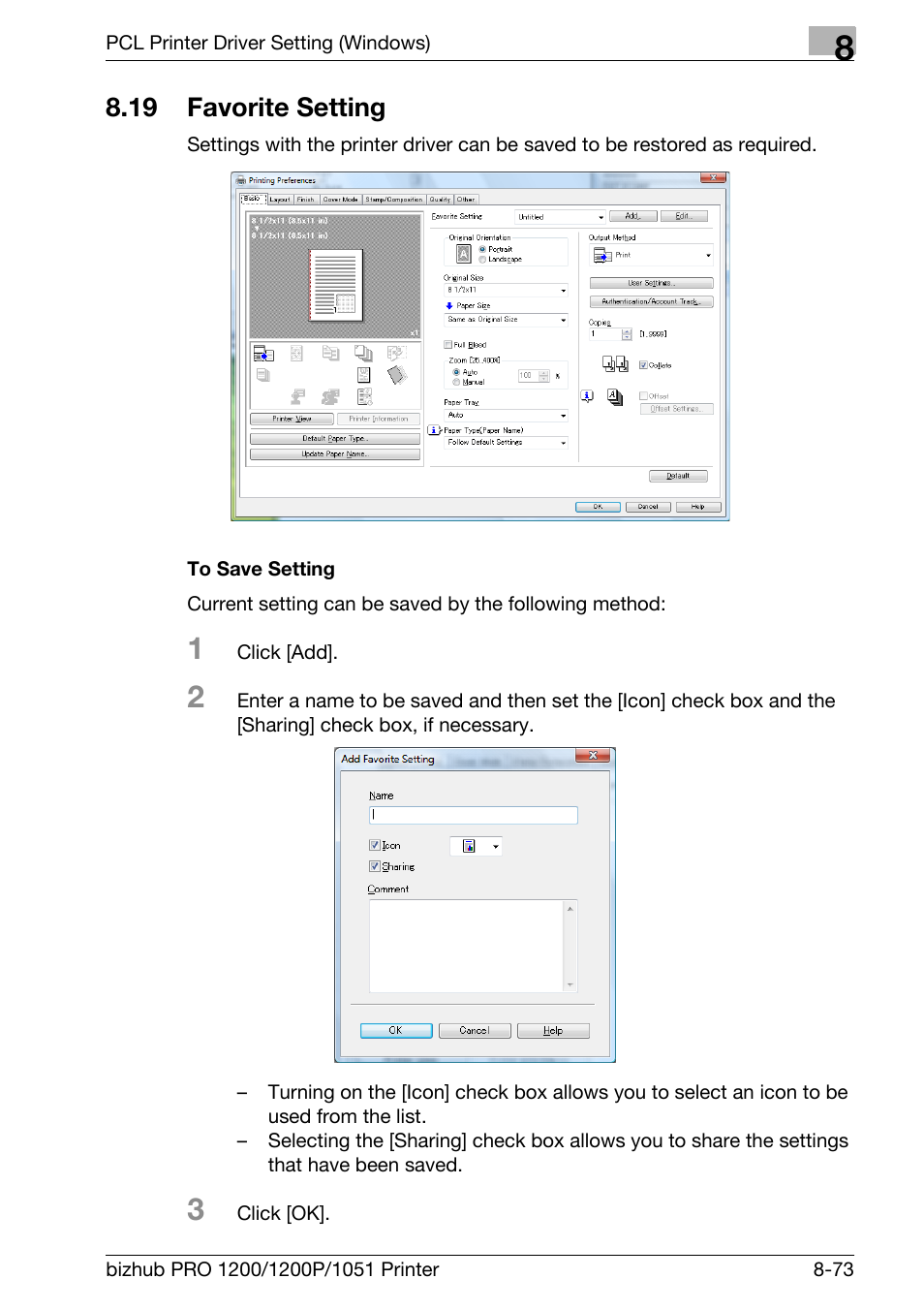 19 favorite setting, To save setting, Favorite setting -73 | Konica Minolta bizhub PRO 1051 User Manual | Page 204 / 355