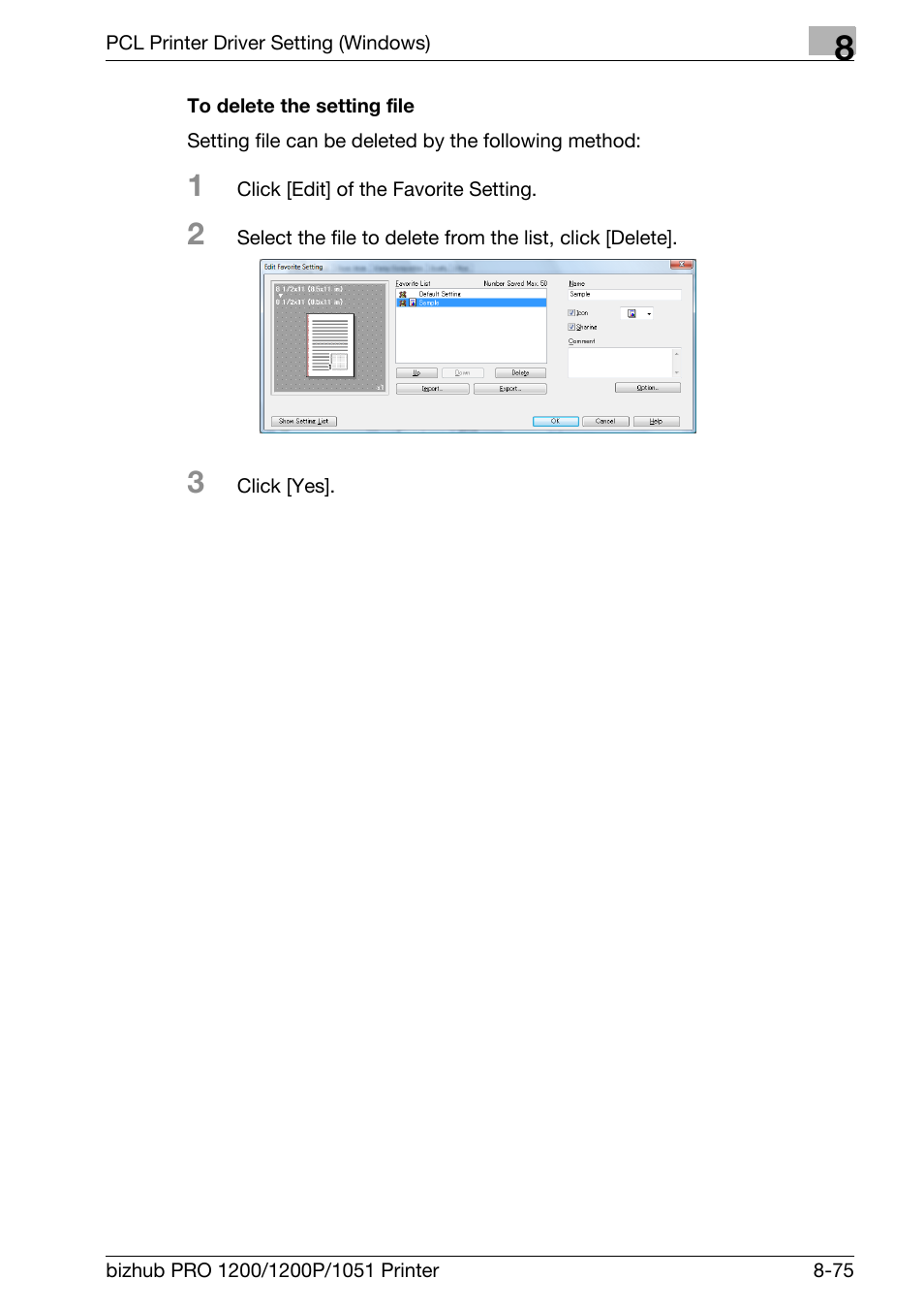 To delete the setting file | Konica Minolta bizhub PRO 1051 User Manual | Page 206 / 355