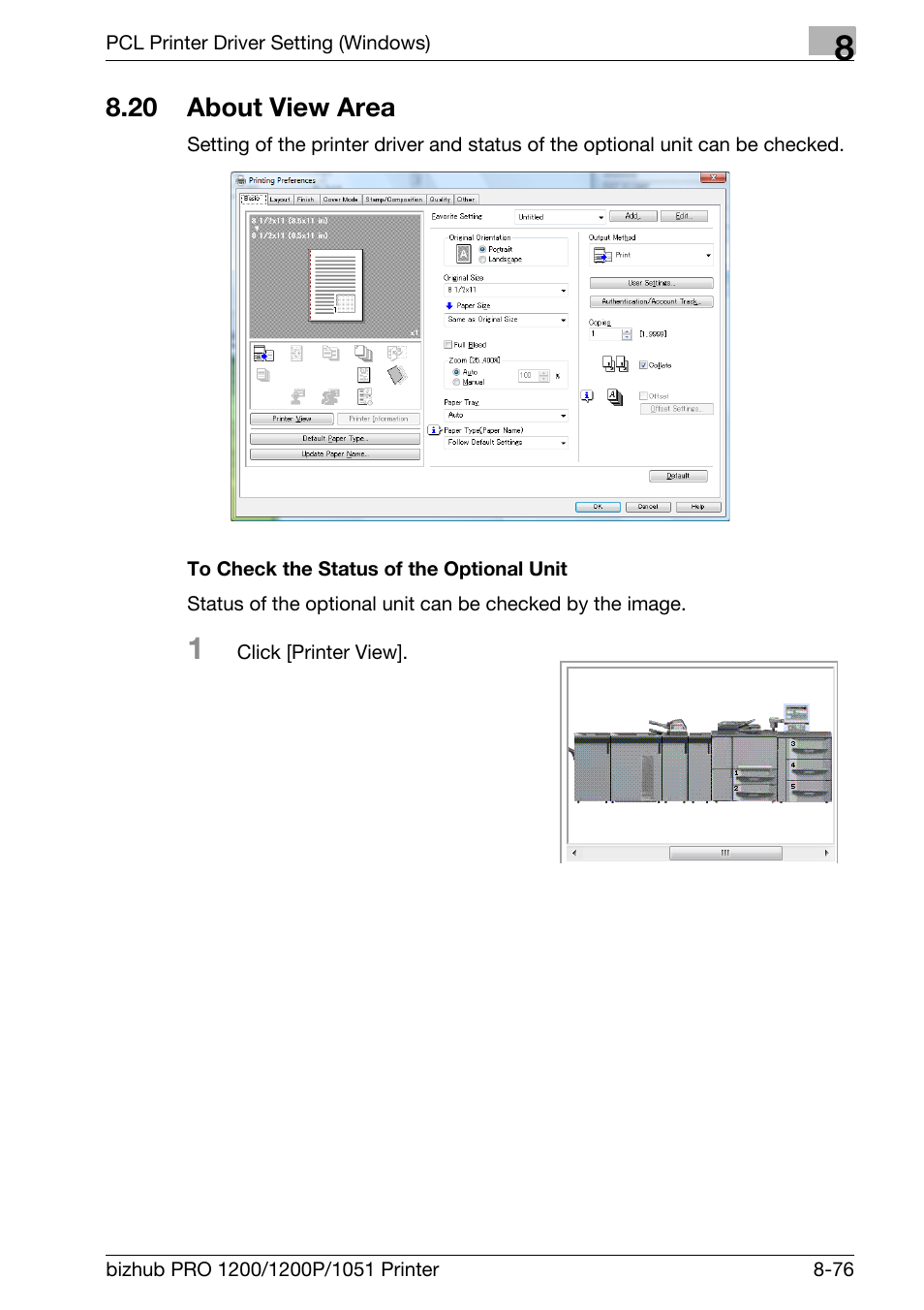 20 about view area, To check the status of the optional unit, About view area -76 | Konica Minolta bizhub PRO 1051 User Manual | Page 207 / 355