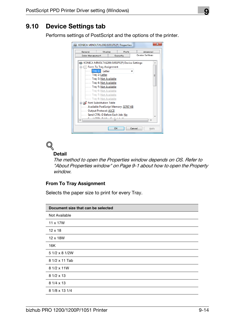 10 device settings tab, From to tray assignment, Device settings tab -14 | Konica Minolta bizhub PRO 1051 User Manual | Page 222 / 355