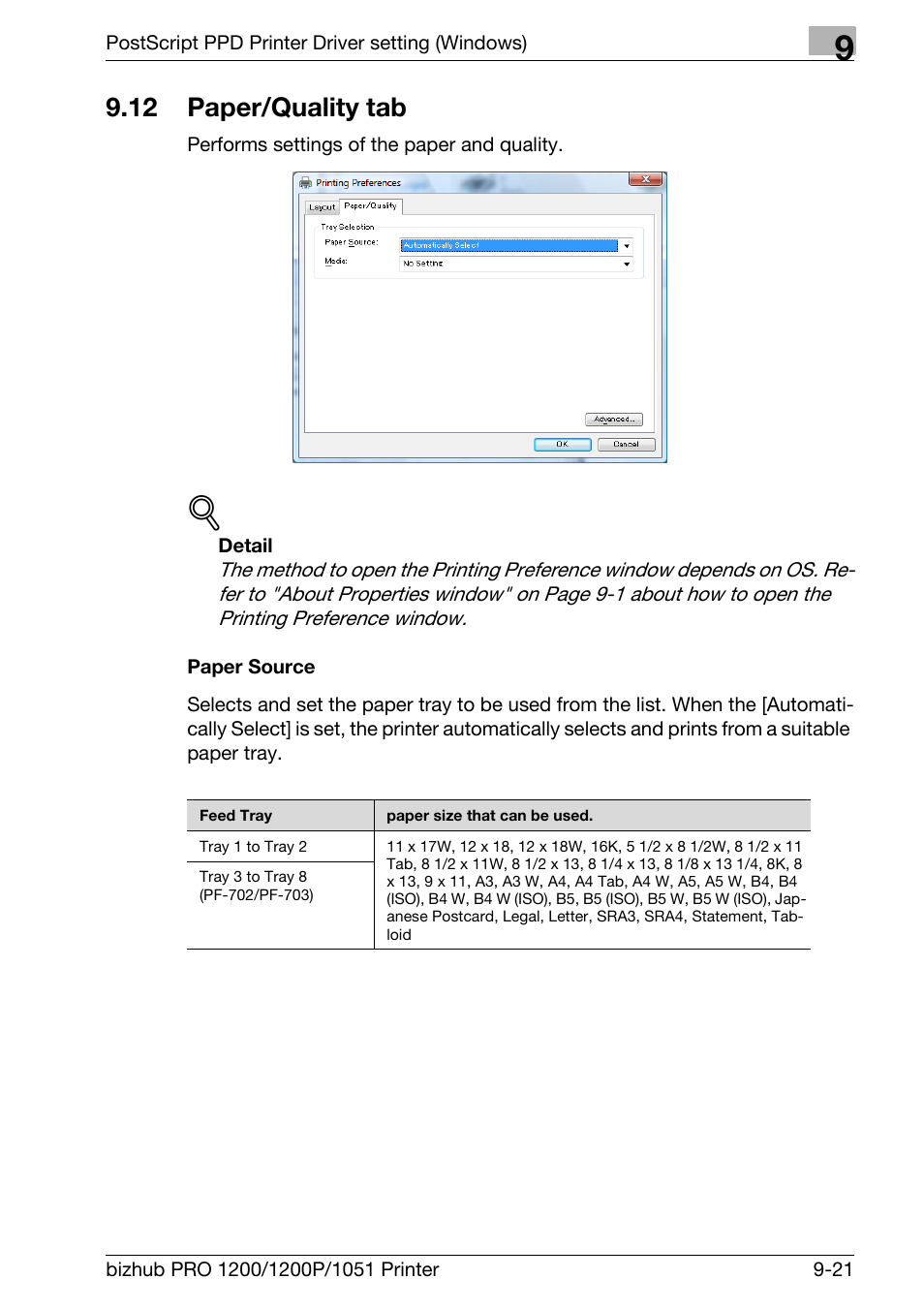 12 paper/quality tab, Paper source, Paper/quality tab -21 | Konica Minolta bizhub PRO 1051 User Manual | Page 229 / 355