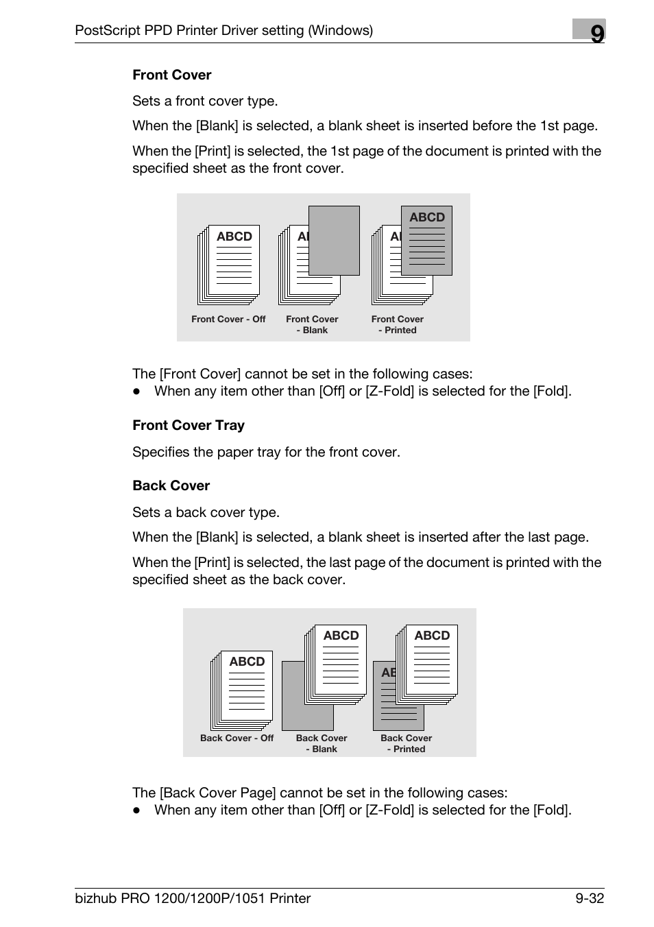 Front cover, Front cover tray, Back cover | Konica Minolta bizhub PRO 1051 User Manual | Page 240 / 355