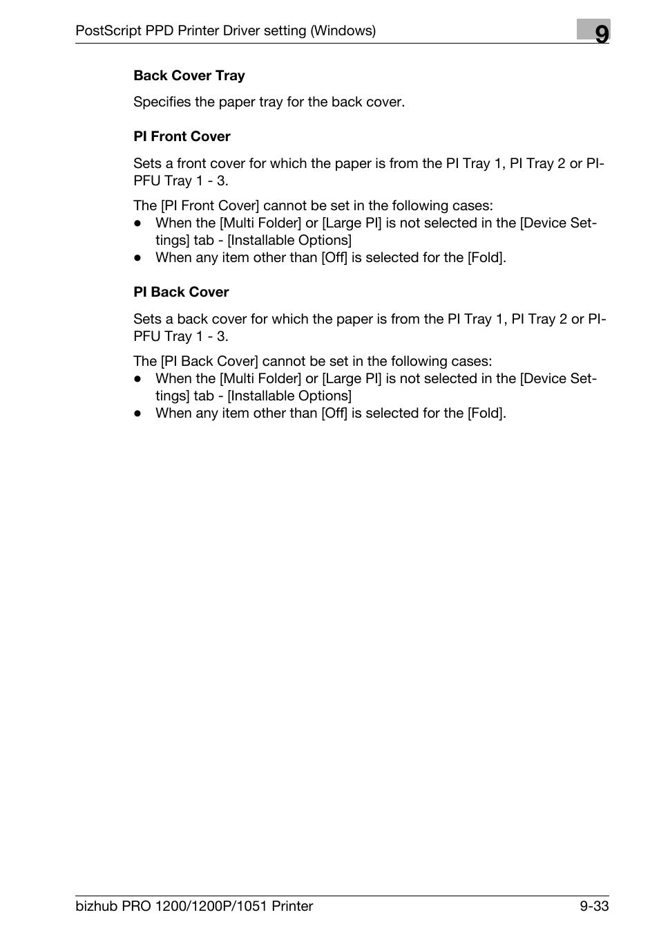 Back cover tray, Pi front cover, Pi back cover | Konica Minolta bizhub PRO 1051 User Manual | Page 241 / 355