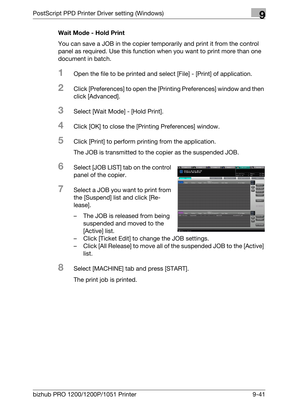 Wait mode - hold print | Konica Minolta bizhub PRO 1051 User Manual | Page 249 / 355