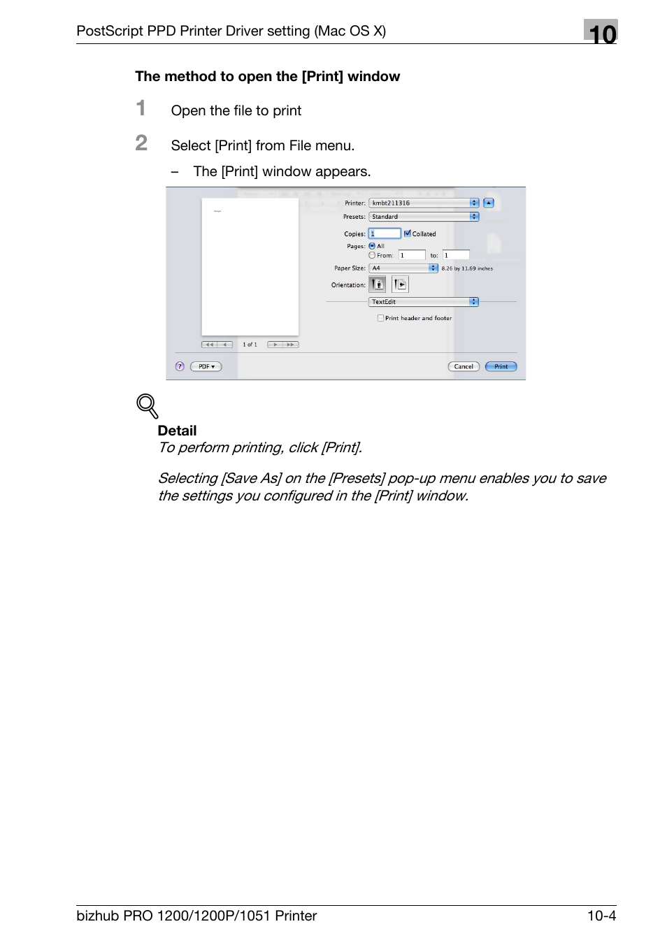 The method to open the [print] window | Konica Minolta bizhub PRO 1051 User Manual | Page 255 / 355