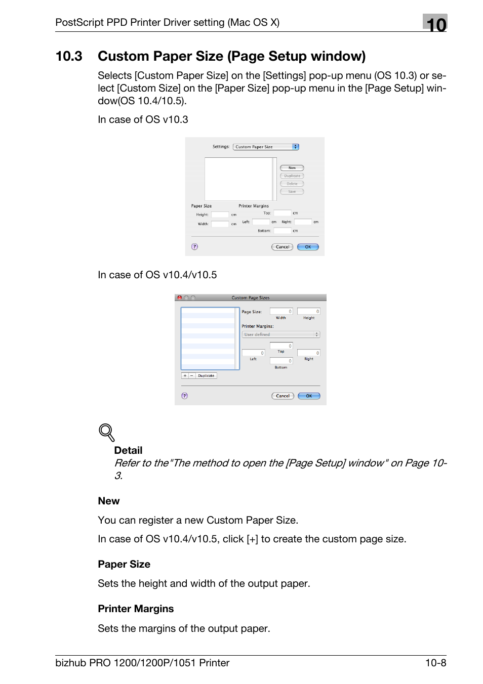 Paper size, Printer margins, 3 custom paper size (page setup window) | Konica Minolta bizhub PRO 1051 User Manual | Page 259 / 355