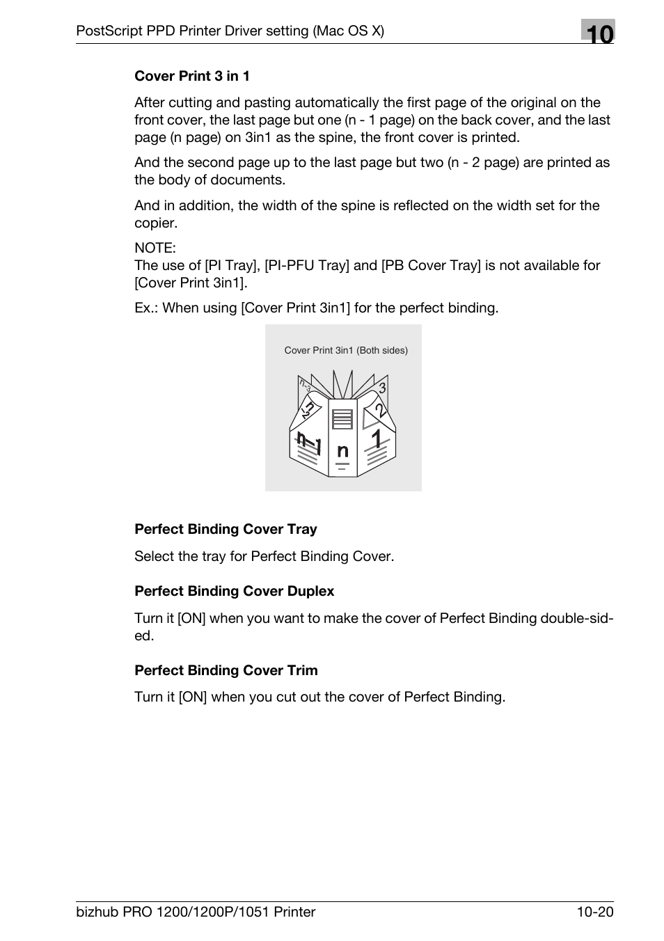 Cover print 3 in 1, Perfect binding cover tray, Perfect binding cover duplex | Perfect binding cover trim | Konica Minolta bizhub PRO 1051 User Manual | Page 271 / 355