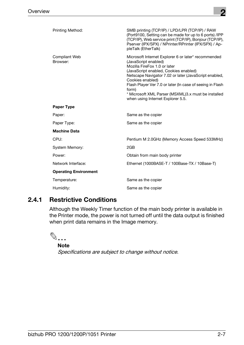 1 restrictive conditions, Restrictive conditions -7 | Konica Minolta bizhub PRO 1051 User Manual | Page 28 / 355