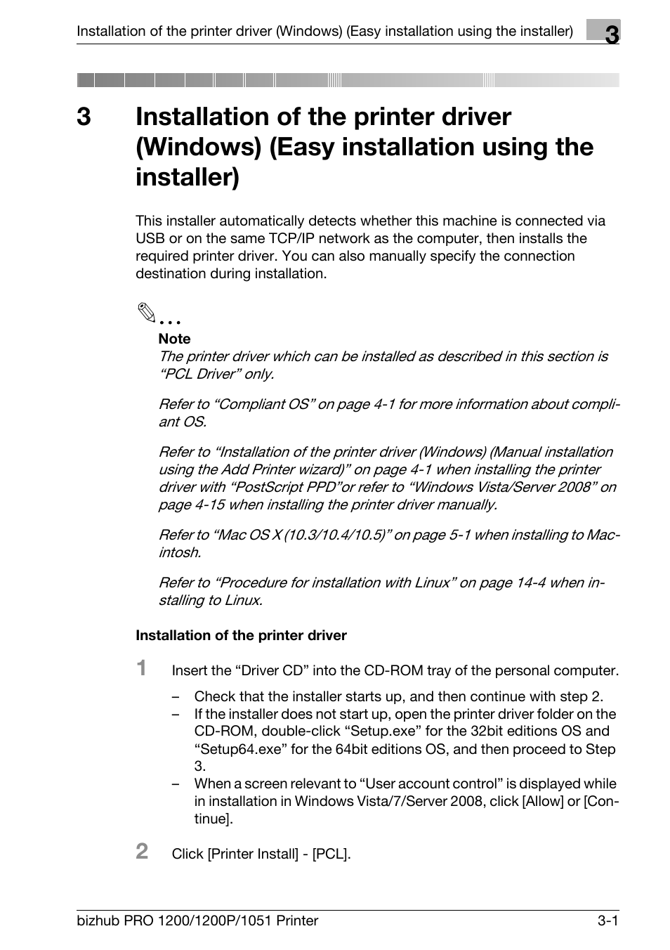 Installation of the printer driver | Konica Minolta bizhub PRO 1051 User Manual | Page 29 / 355
