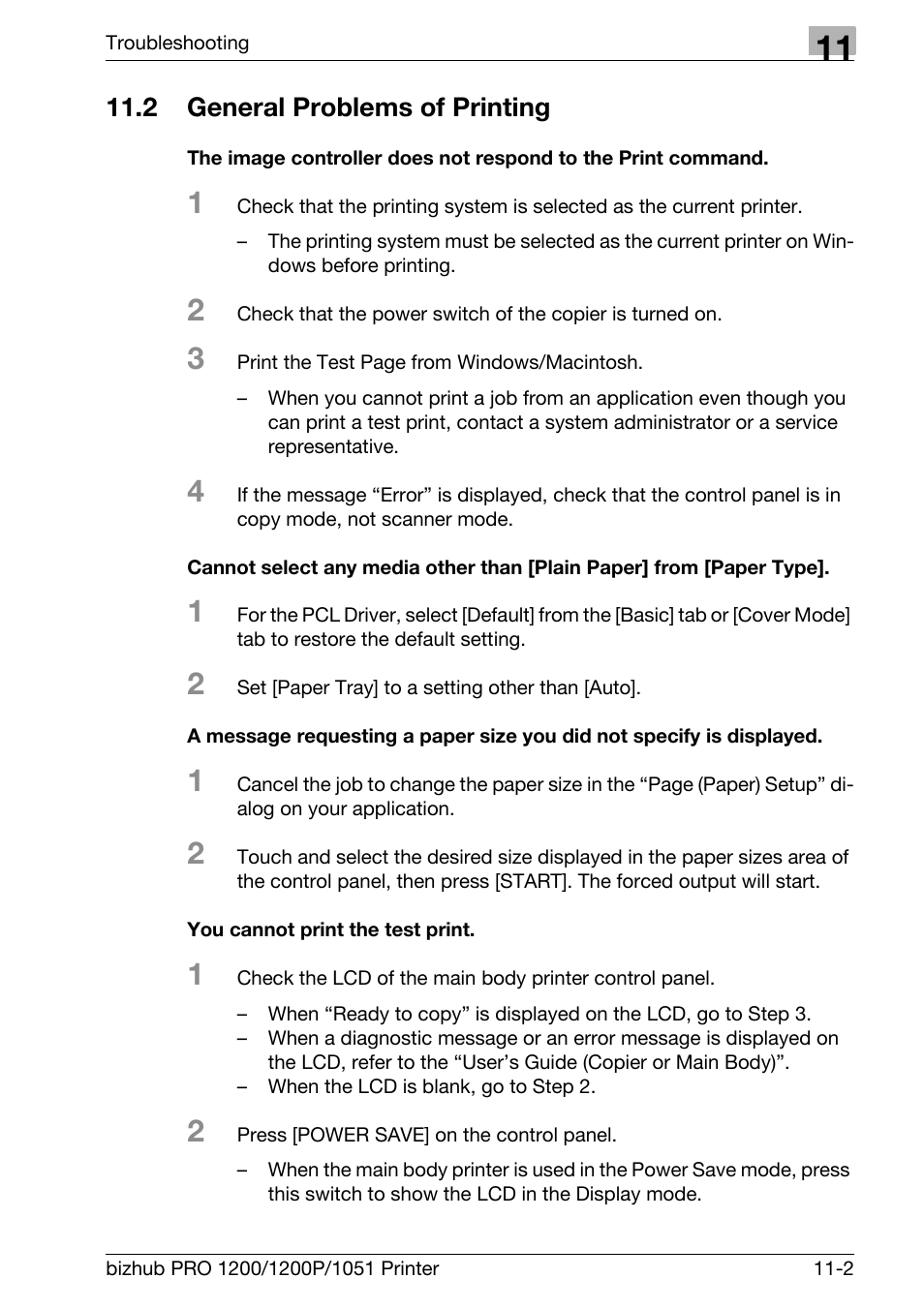 2 general problems of printing, You cannot print the test print, General problems of printing -2 | Konica Minolta bizhub PRO 1051 User Manual | Page 290 / 355