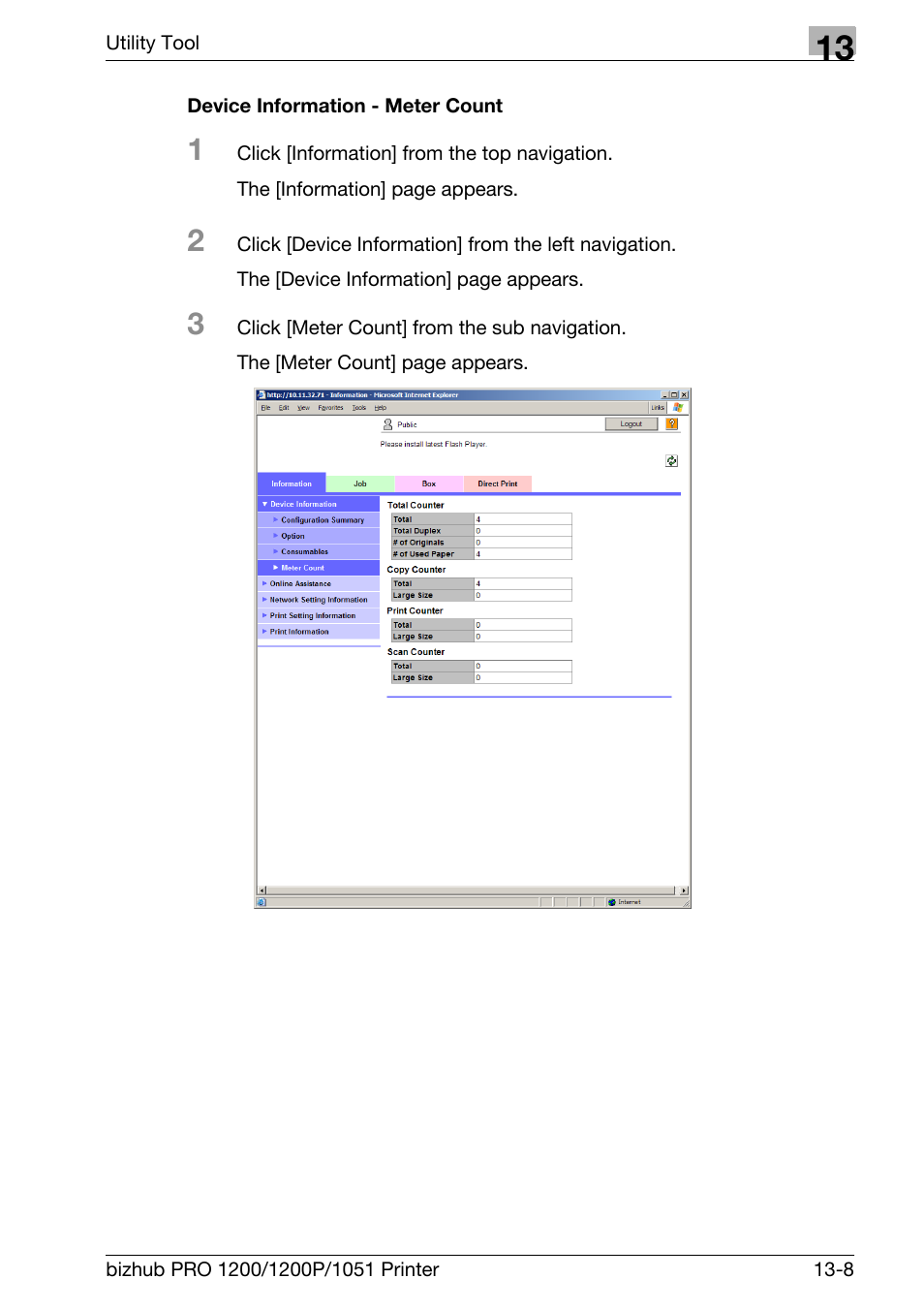 Device information - meter count | Konica Minolta bizhub PRO 1051 User Manual | Page 308 / 355