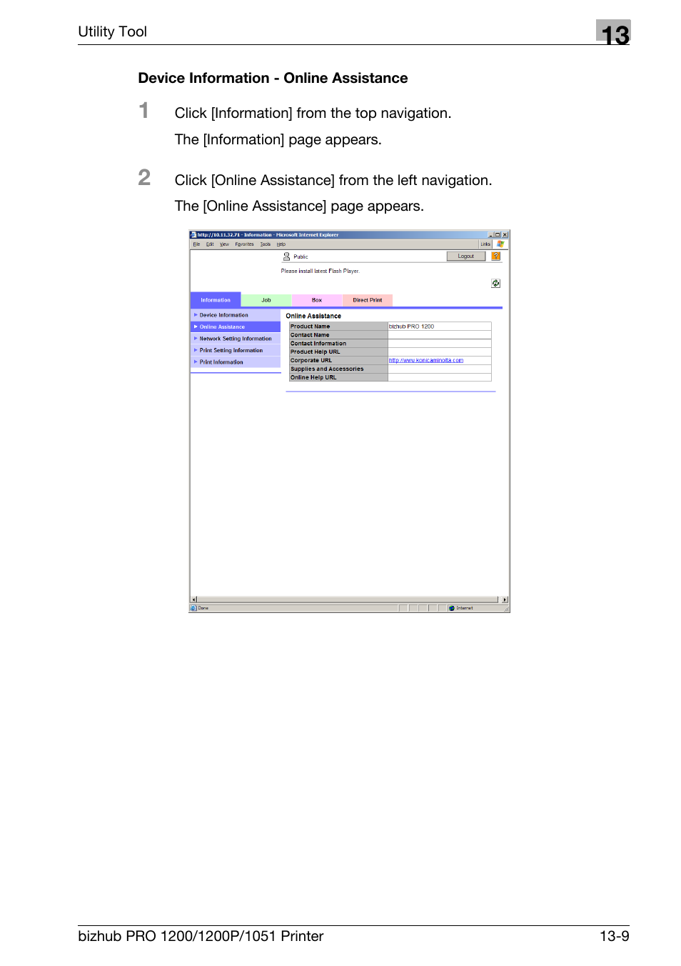 Device information - online assistance | Konica Minolta bizhub PRO 1051 User Manual | Page 309 / 355