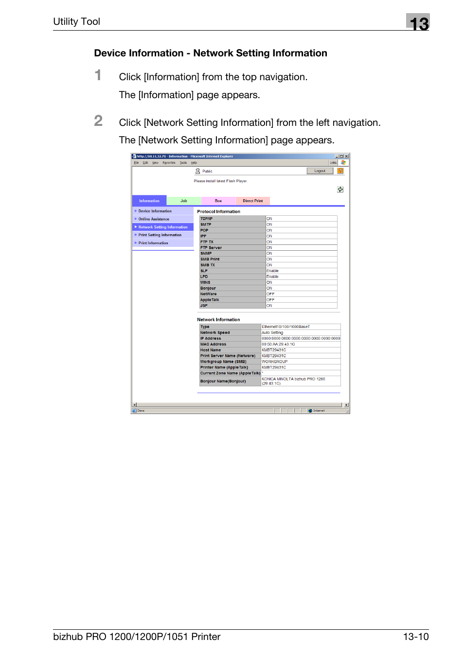 Device information - network setting information | Konica Minolta bizhub PRO 1051 User Manual | Page 310 / 355