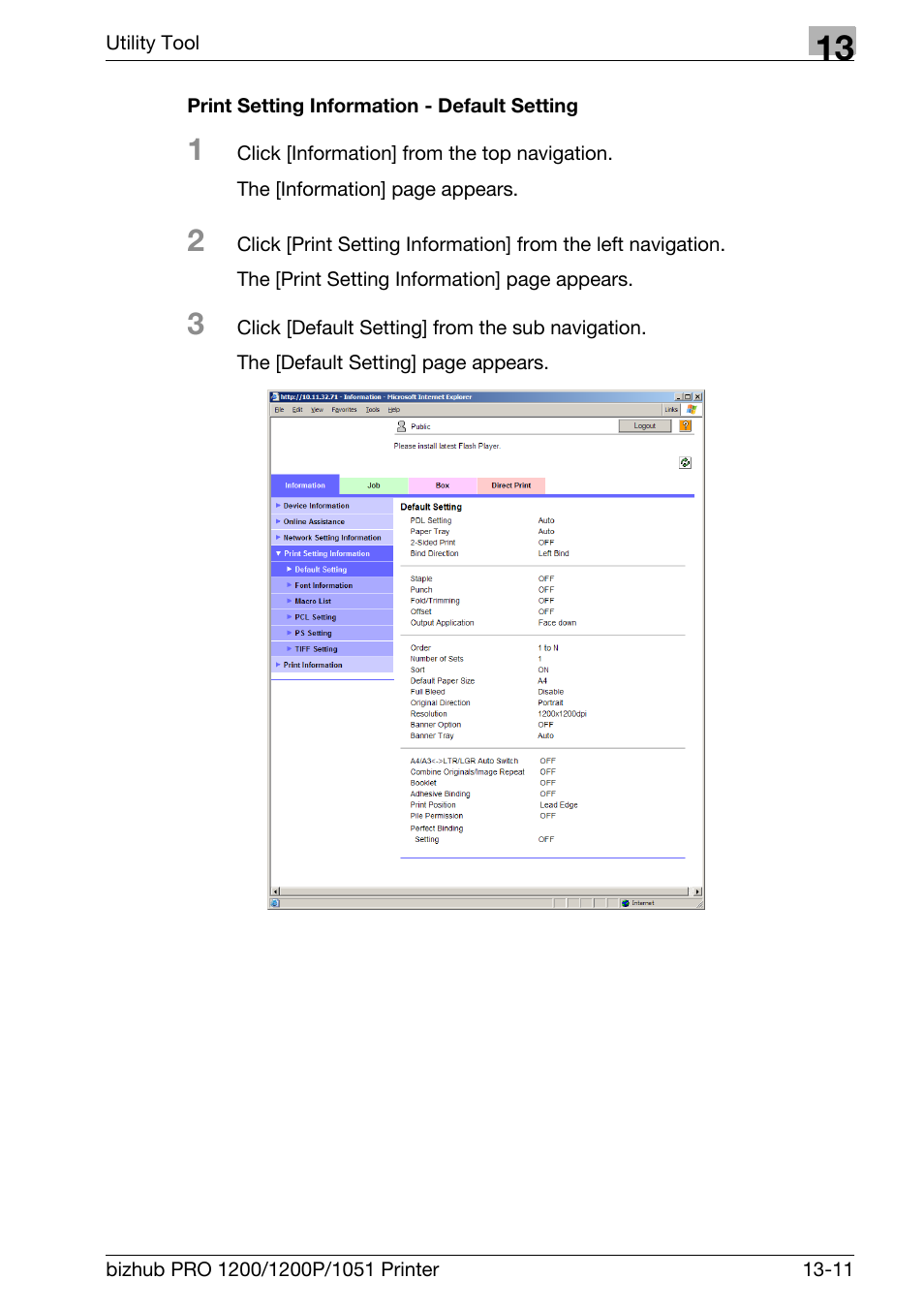 Print setting information - default setting | Konica Minolta bizhub PRO 1051 User Manual | Page 311 / 355