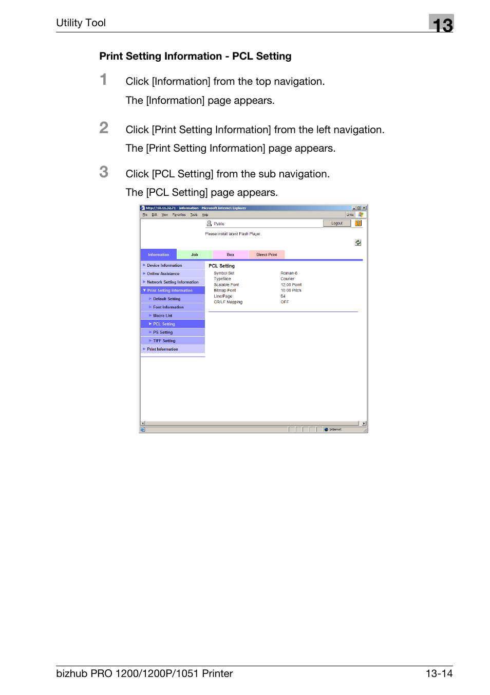 Print setting information - pcl setting | Konica Minolta bizhub PRO 1051 User Manual | Page 314 / 355