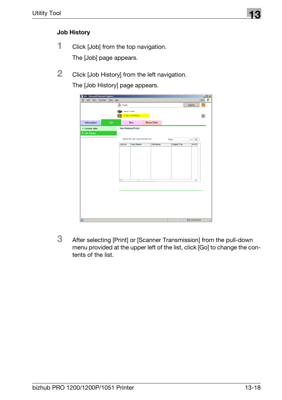 Job history | Konica Minolta bizhub PRO 1051 User Manual | Page 318 / 355