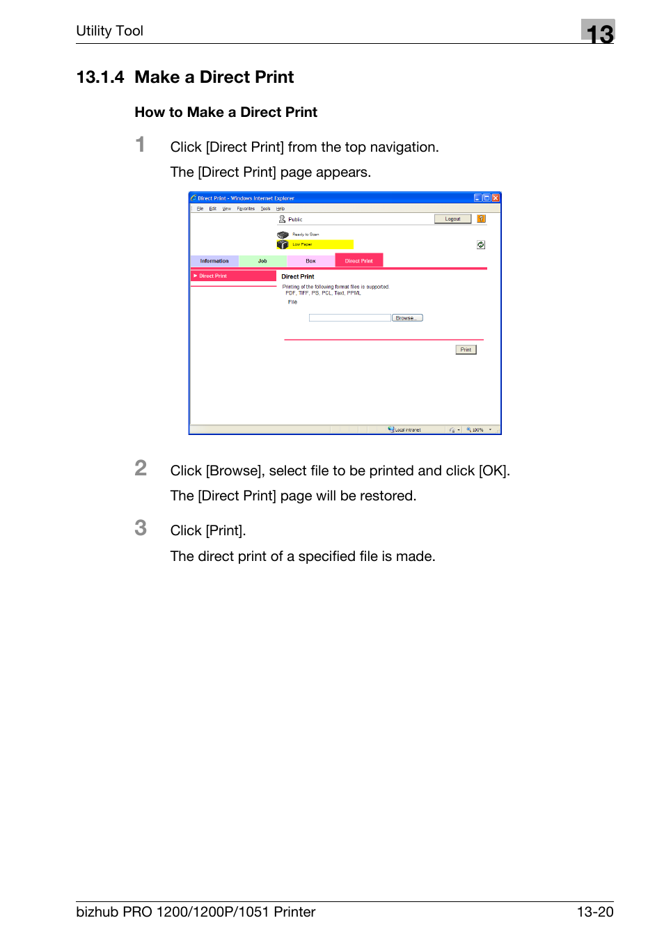 4 make a direct print, How to make a direct print, Make a direct print -20 | Konica Minolta bizhub PRO 1051 User Manual | Page 320 / 355