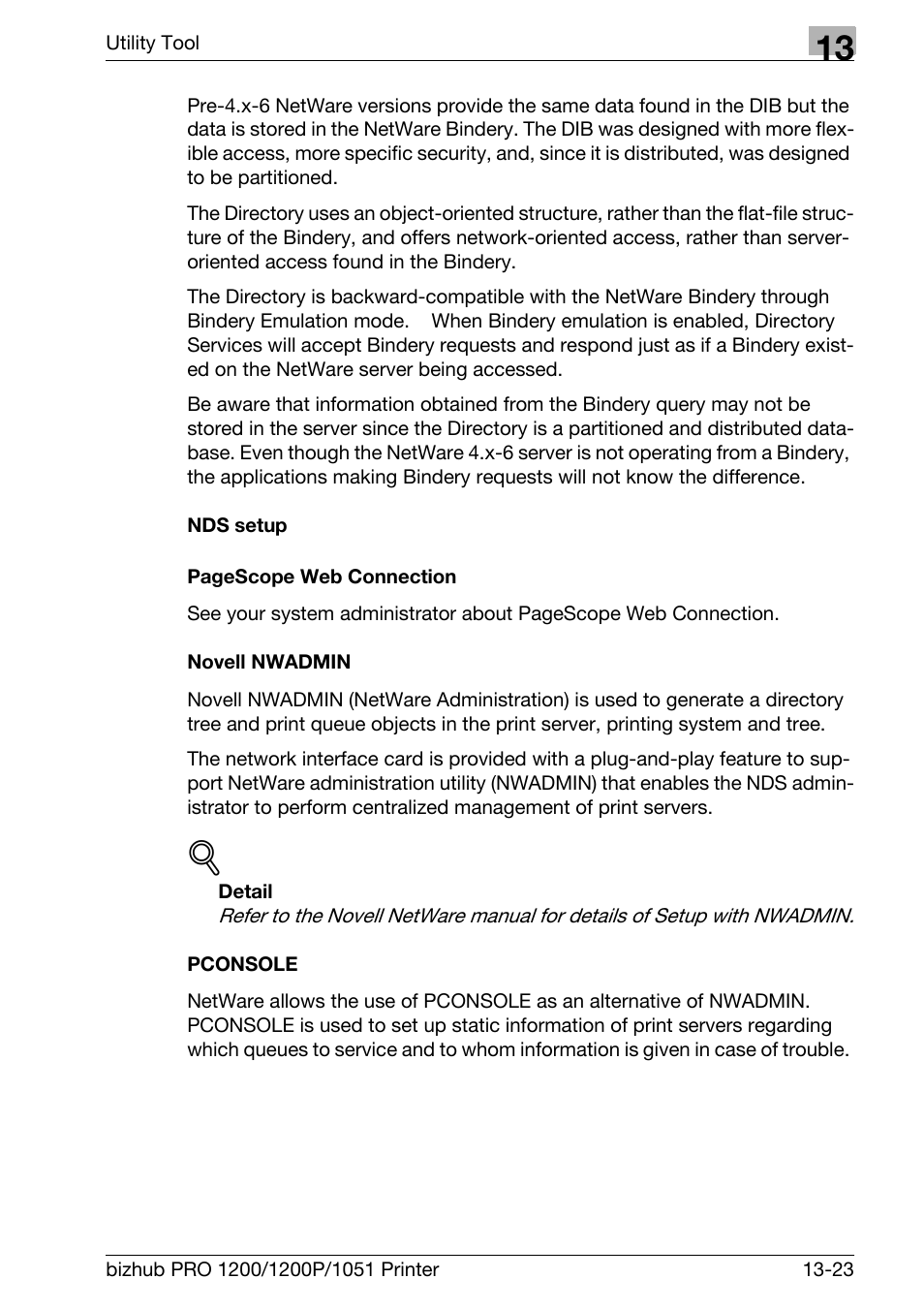 Nds setup, Novell nwadmin, Pconsole | Konica Minolta bizhub PRO 1051 User Manual | Page 323 / 355