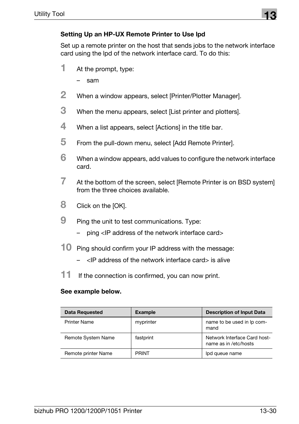 Setting up an hp-ux remote printer to use lpd, See example below | Konica Minolta bizhub PRO 1051 User Manual | Page 330 / 355