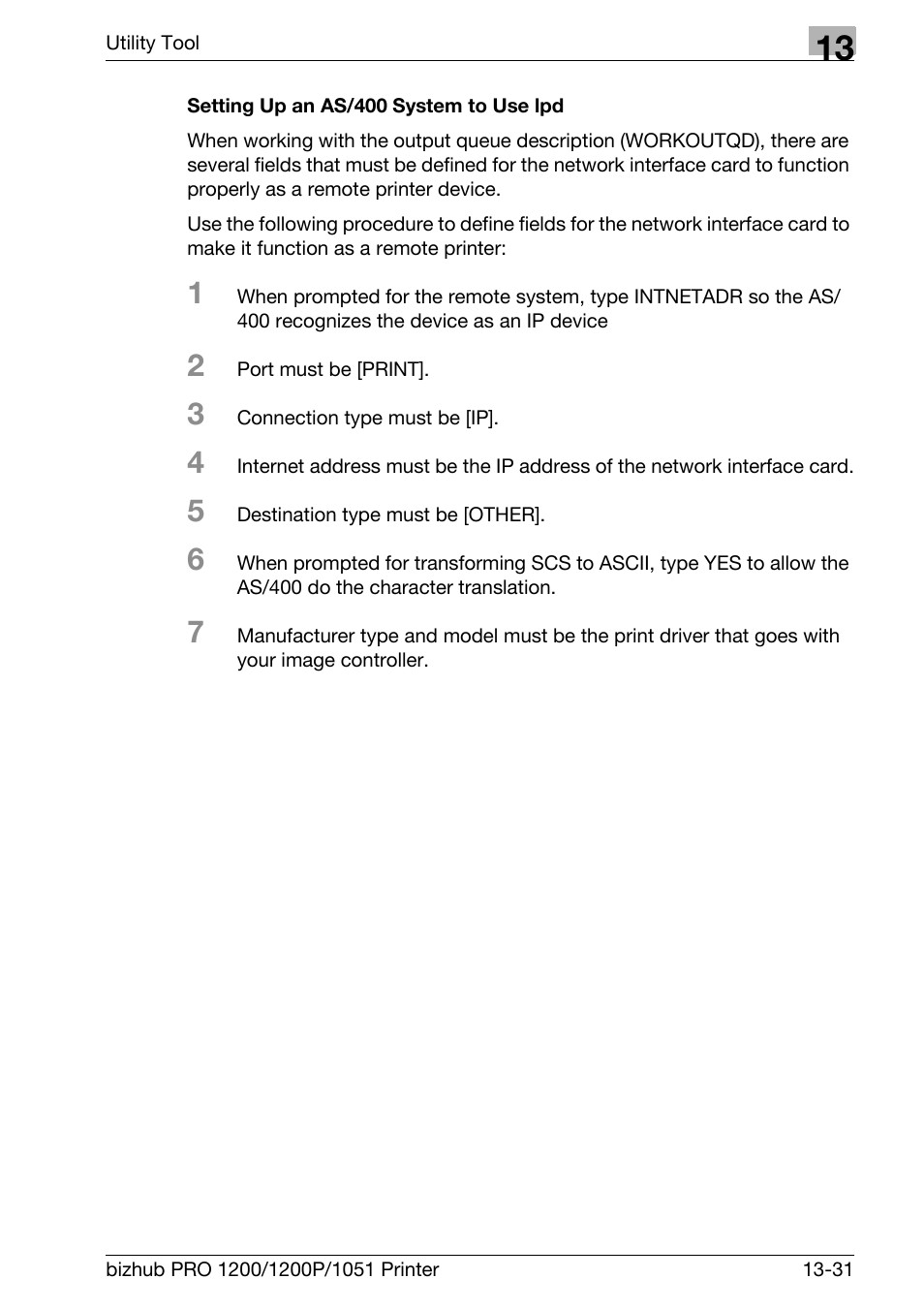 Setting up an as/400 system to use lpd | Konica Minolta bizhub PRO 1051 User Manual | Page 331 / 355