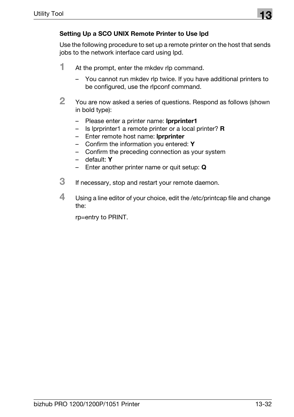 Setting up a sco unix remote printer to use lpd | Konica Minolta bizhub PRO 1051 User Manual | Page 332 / 355