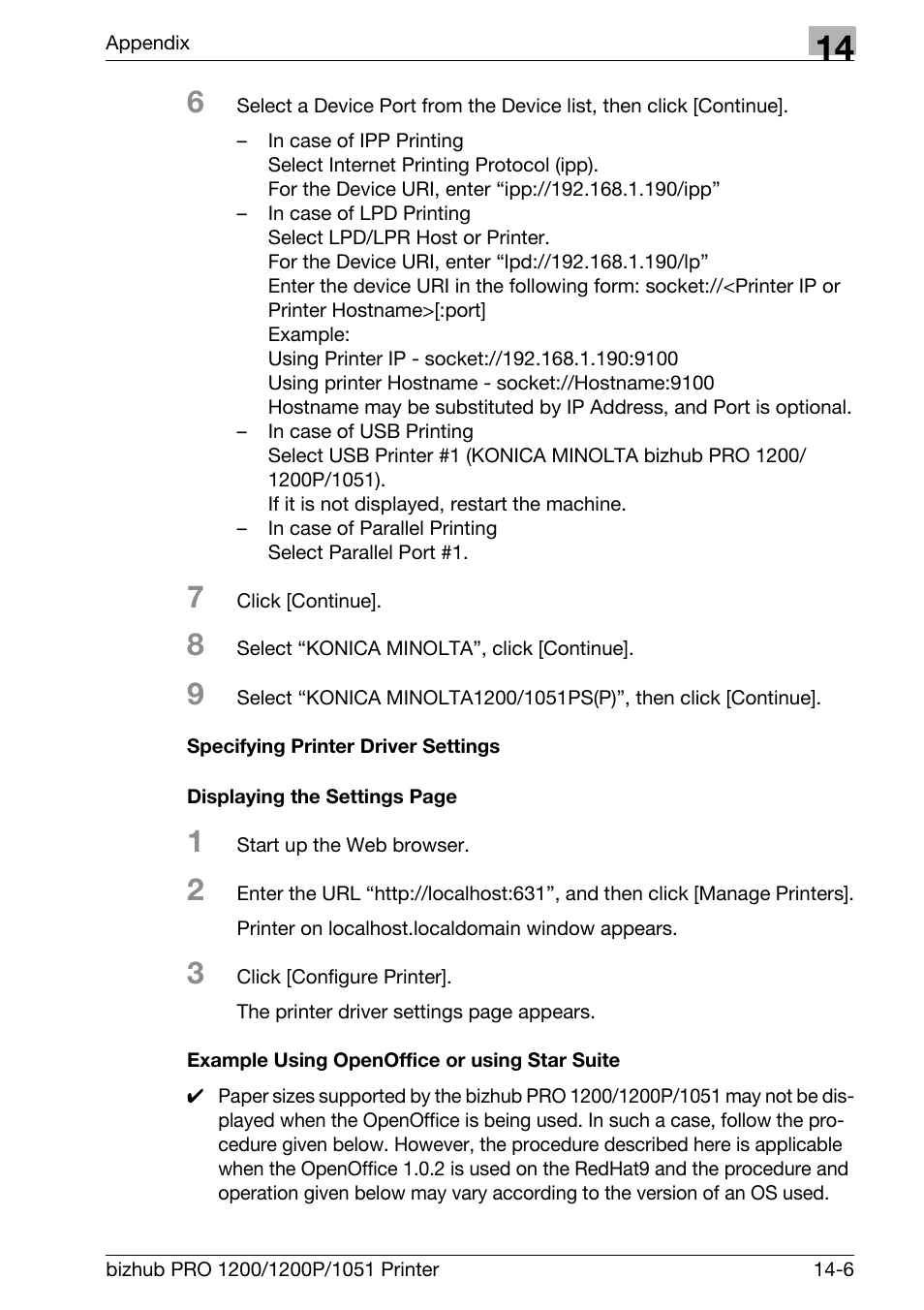 Specifying printer driver settings, Example using openoffice or using star suite | Konica Minolta bizhub PRO 1051 User Manual | Page 343 / 355