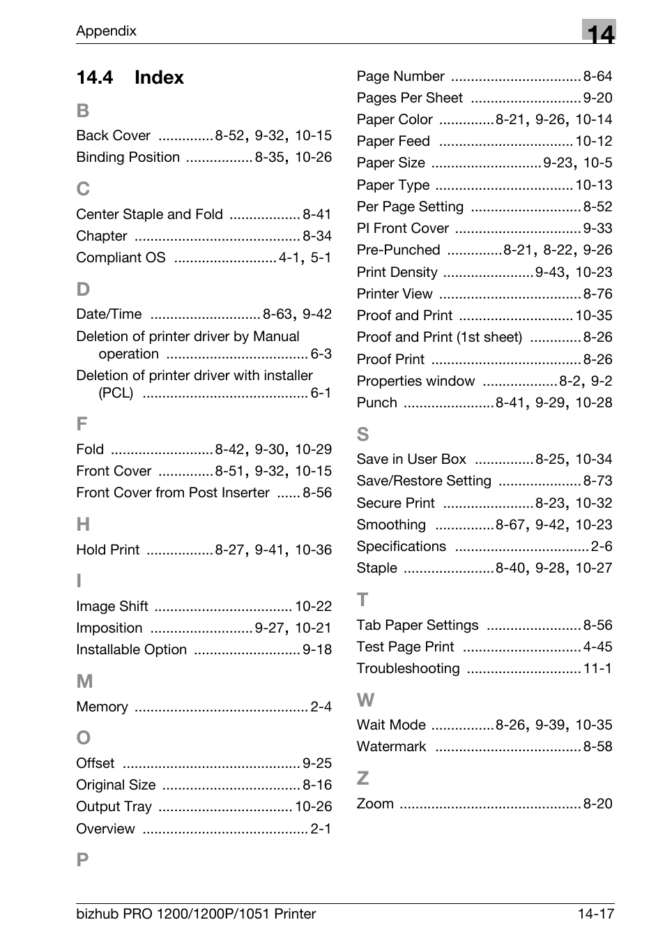 4 index, Index -17, 4 index b | Konica Minolta bizhub PRO 1051 User Manual | Page 354 / 355