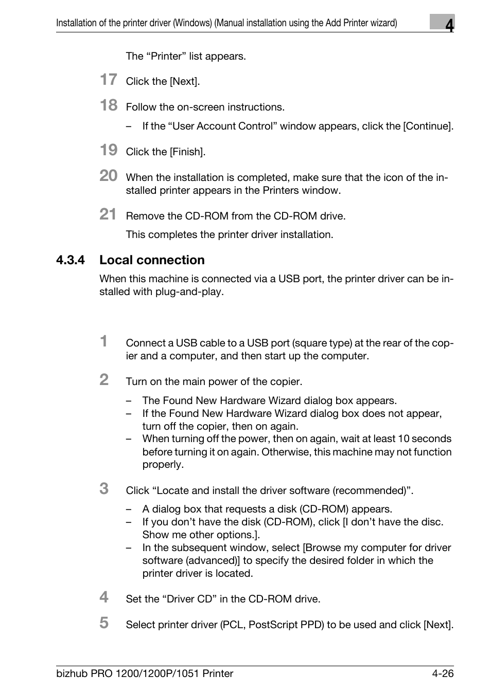 4 local connection, Local connection -26 | Konica Minolta bizhub PRO 1051 User Manual | Page 58 / 355