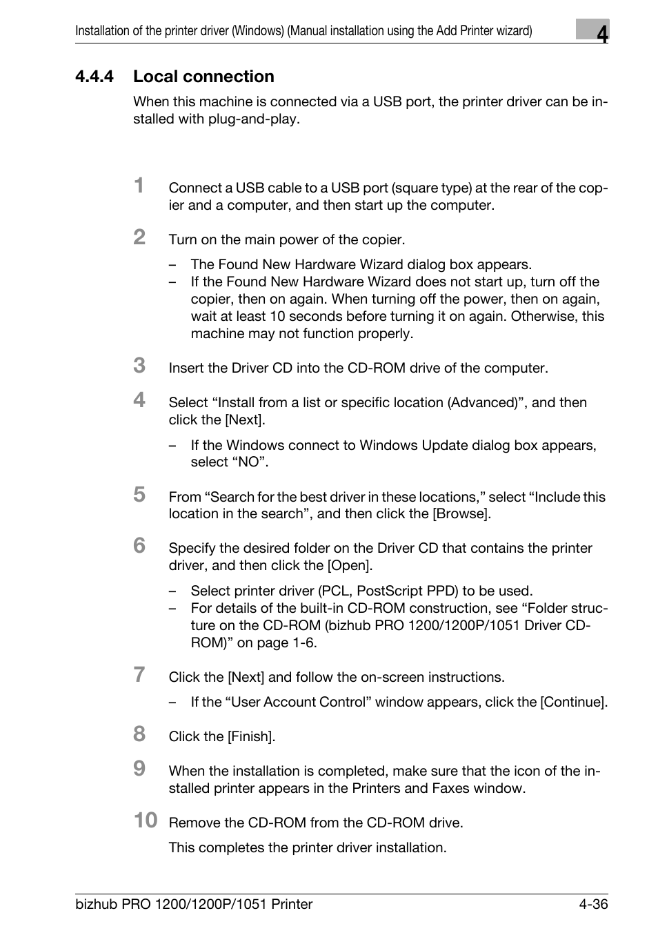 4 local connection, Local connection -36 | Konica Minolta bizhub PRO 1051 User Manual | Page 68 / 355