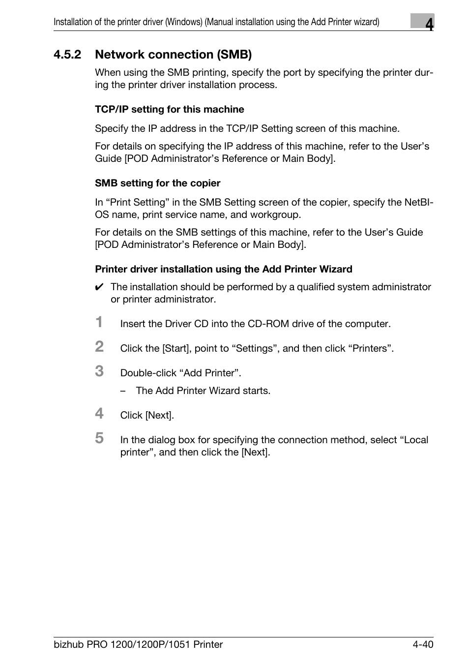 2 network connection (smb), Tcp/ip setting for this machine, Smb setting for the copier | Network connection (smb) -40 | Konica Minolta bizhub PRO 1051 User Manual | Page 72 / 355