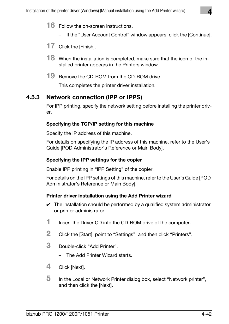 3 network connection (ipp or ipps), Specifying the tcp/ip setting for this machine, Specifying the ipp settings for the copier | Network connection (ipp or ipps) -42 | Konica Minolta bizhub PRO 1051 User Manual | Page 74 / 355