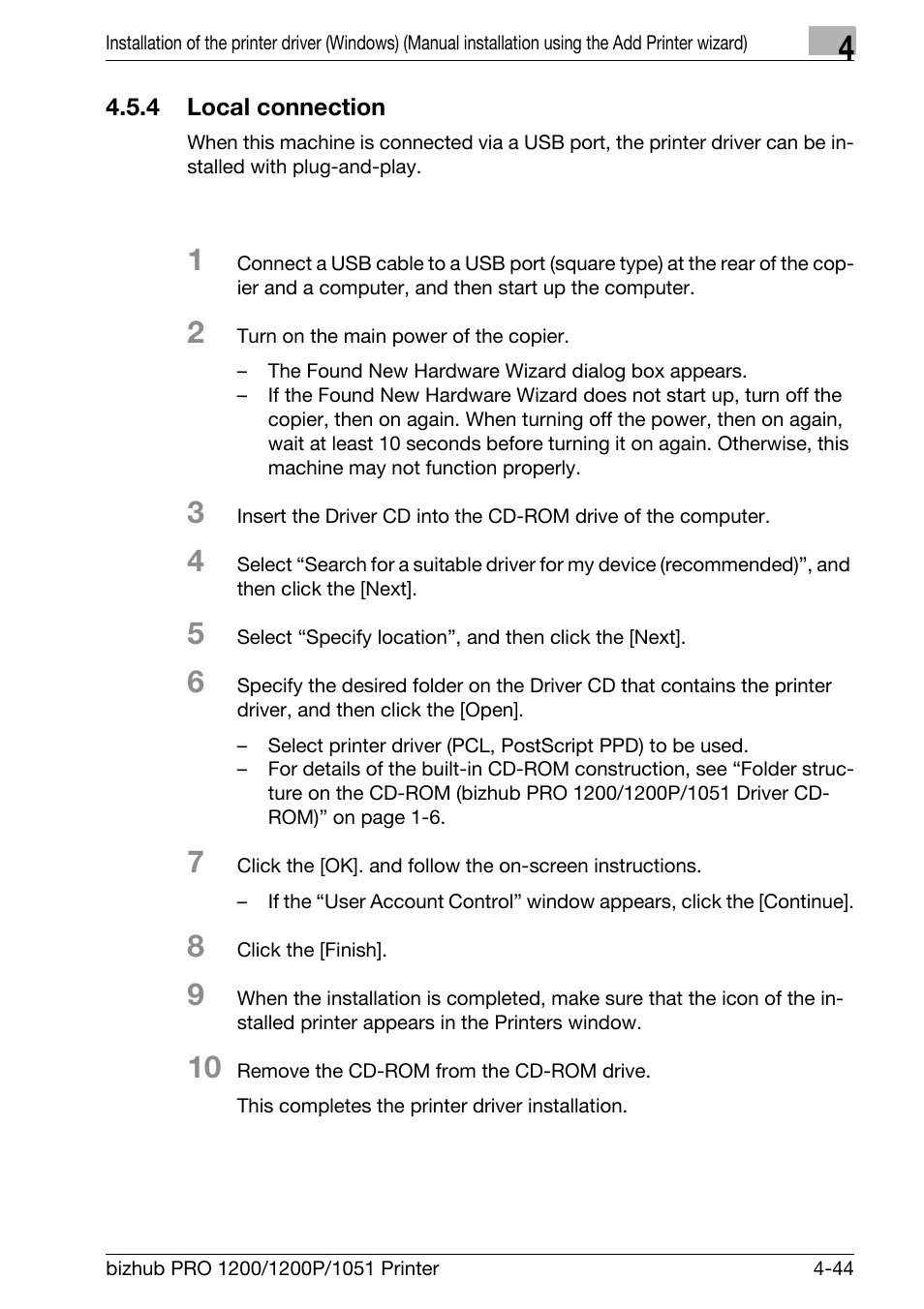 4 local connection, Local connection -44 | Konica Minolta bizhub PRO 1051 User Manual | Page 76 / 355