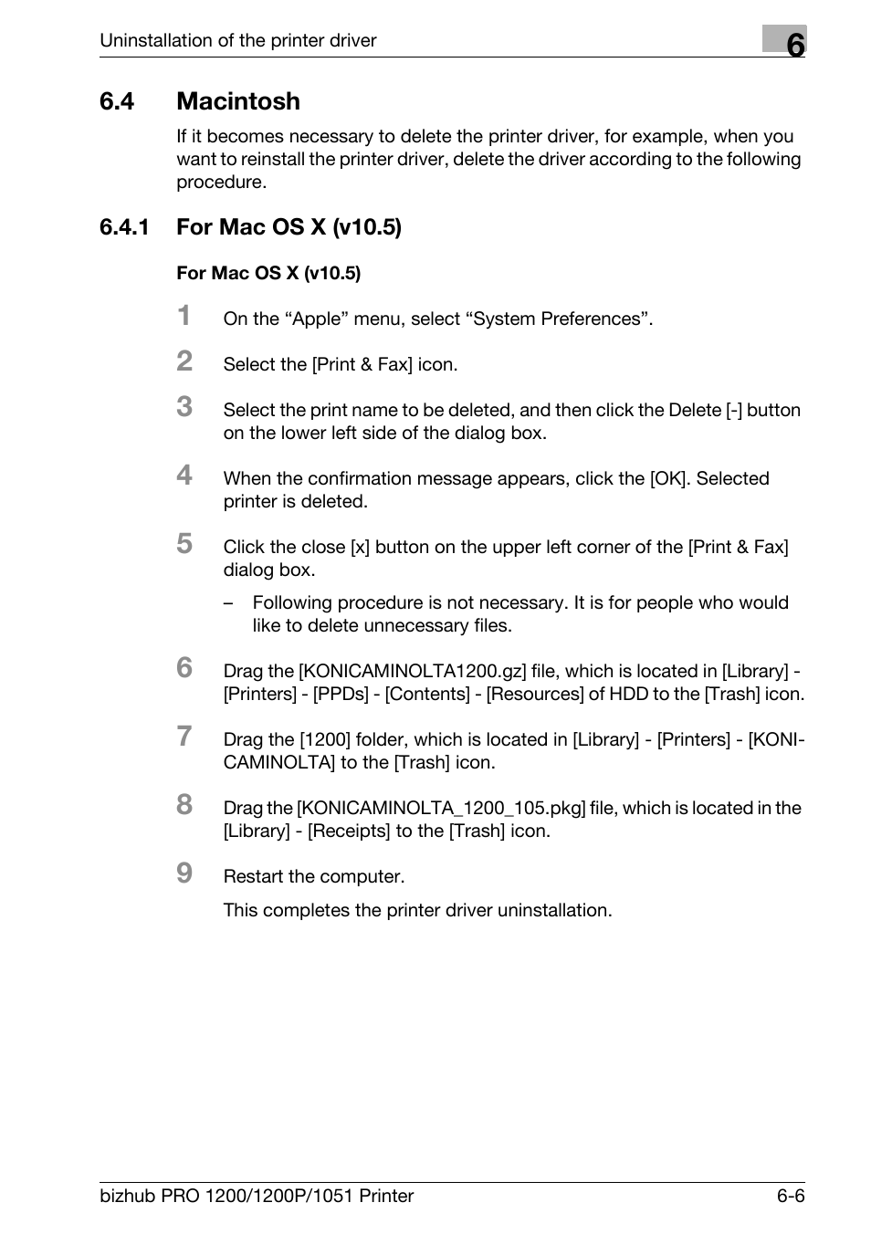 4 macintosh, 1 for mac os x (v10.5), For mac os x (v10.5) | Macintosh -6, For mac os x (v10.5) -6 | Konica Minolta bizhub PRO 1051 User Manual | Page 96 / 355