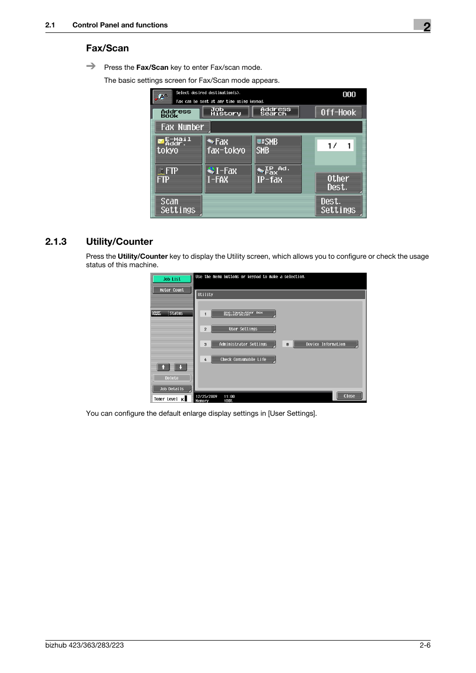 Fax/scan, 3 utility/counter, Fax/scan -6 | Utility/counter -6, P. 2-6 | Konica Minolta BIZHUB 223 User Manual | Page 14 / 60