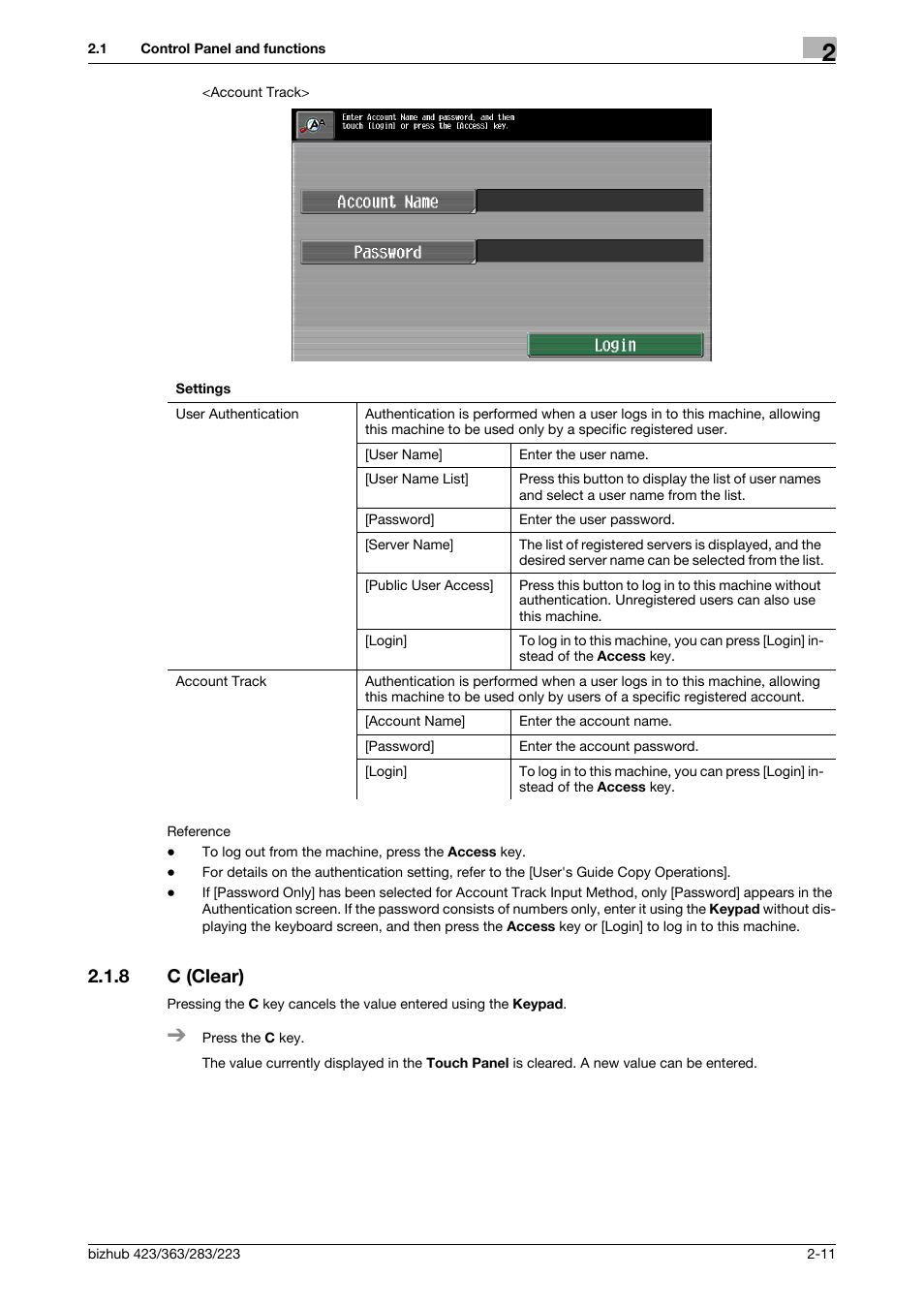 8 c (clear), C (clear) -11, P. 2-11 | Konica Minolta BIZHUB 223 User Manual | Page 19 / 60