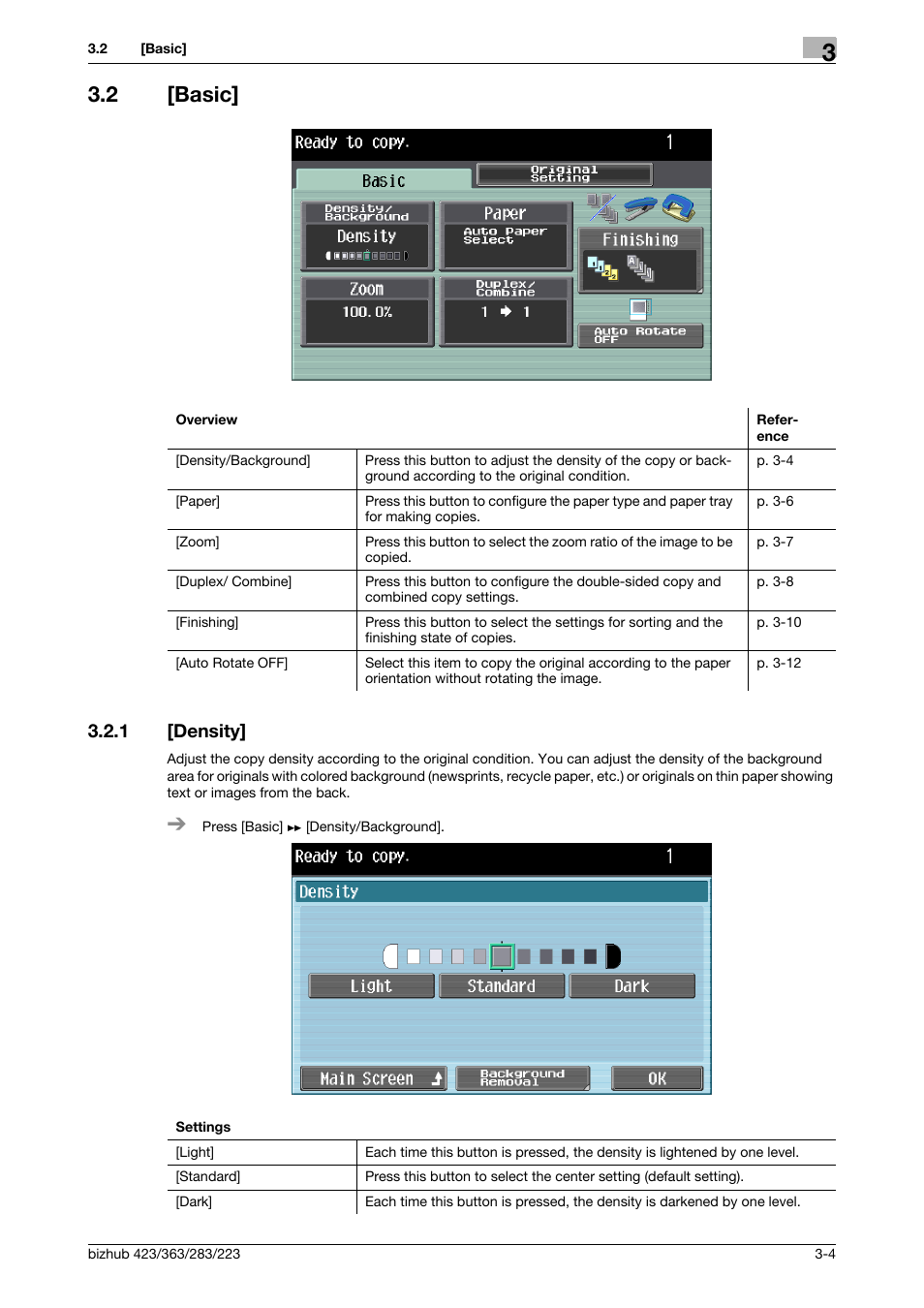 2 [basic, 1 [density, Basic] -4 | Density] -4 | Konica Minolta BIZHUB 223 User Manual | Page 25 / 60
