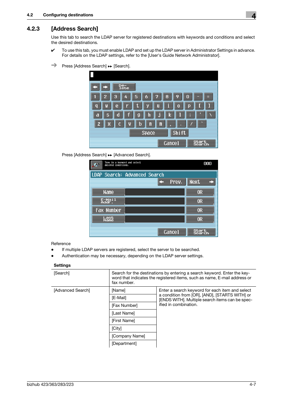 3 [address search, Address search] -7, P. 4-7 | Konica Minolta BIZHUB 223 User Manual | Page 45 / 60