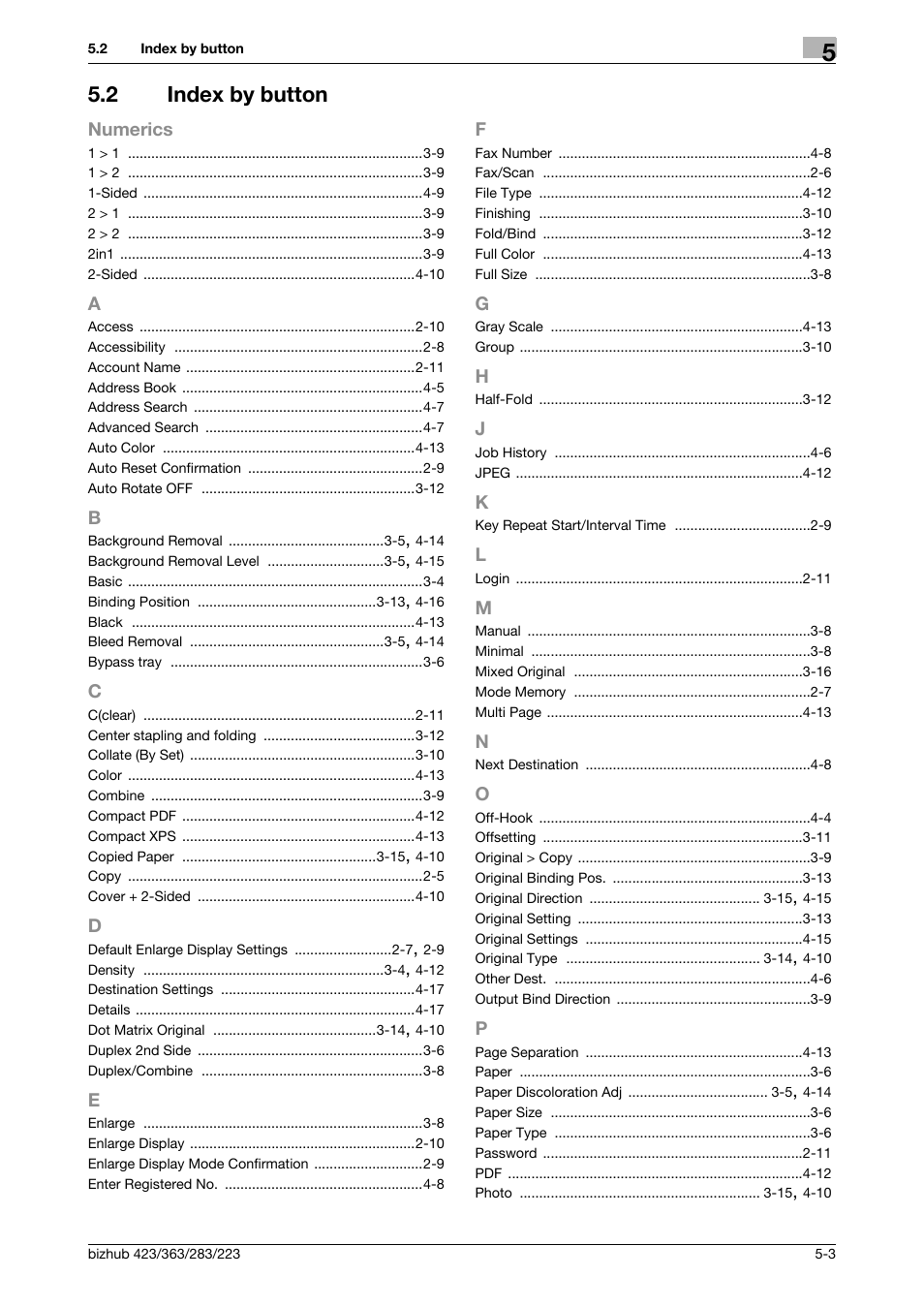 2 index by button, Index by button -3 | Konica Minolta BIZHUB 223 User Manual | Page 58 / 60