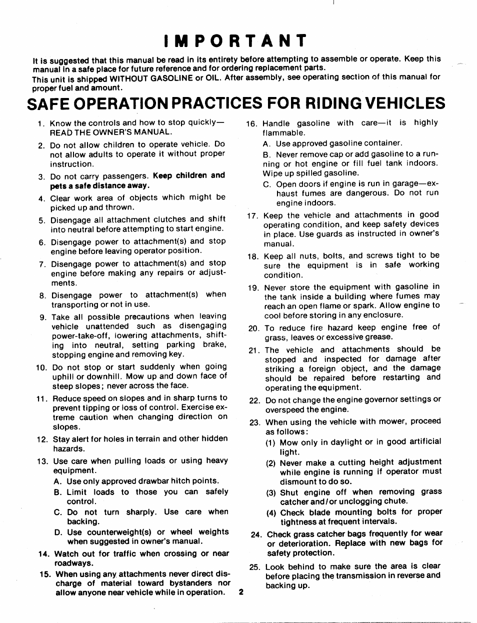 Safe operation practices for riding vehicles | Asus 136-480A User Manual | Page 2 / 34