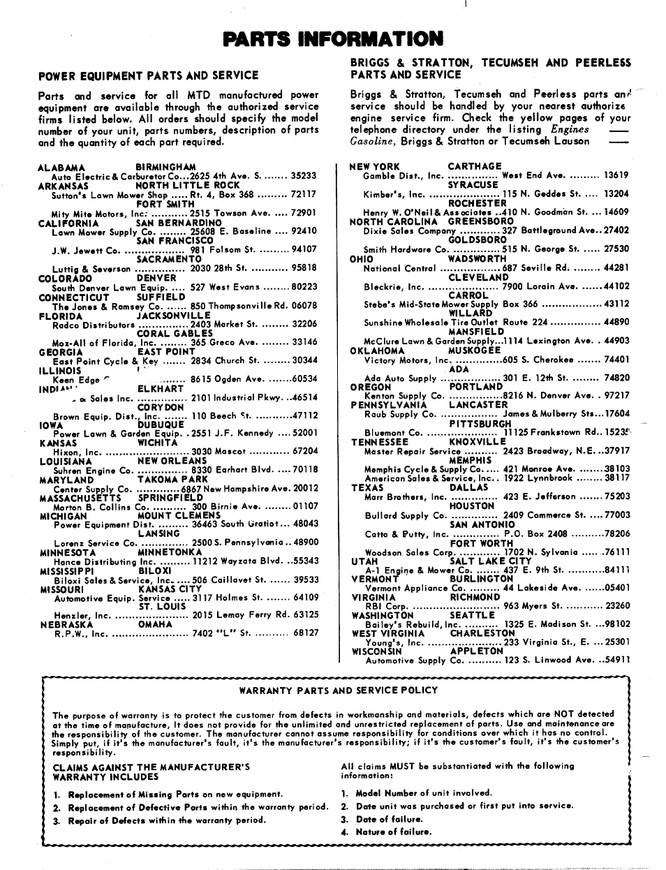 Parts information, Power equipment parts and service | Asus 136-480A User Manual | Page 34 / 34