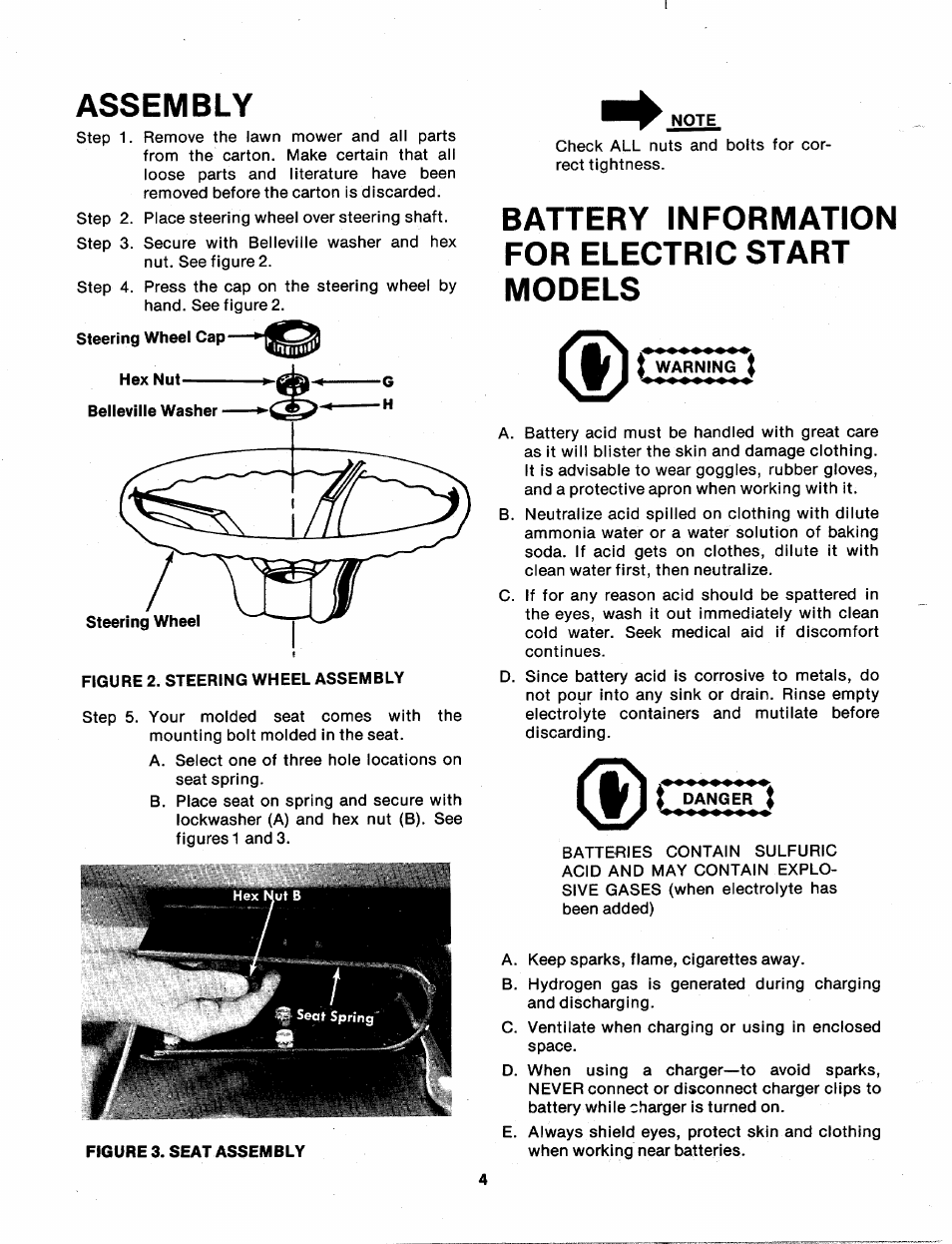 Assembly, Battery information for electric start models | Asus 136-480A User Manual | Page 4 / 34